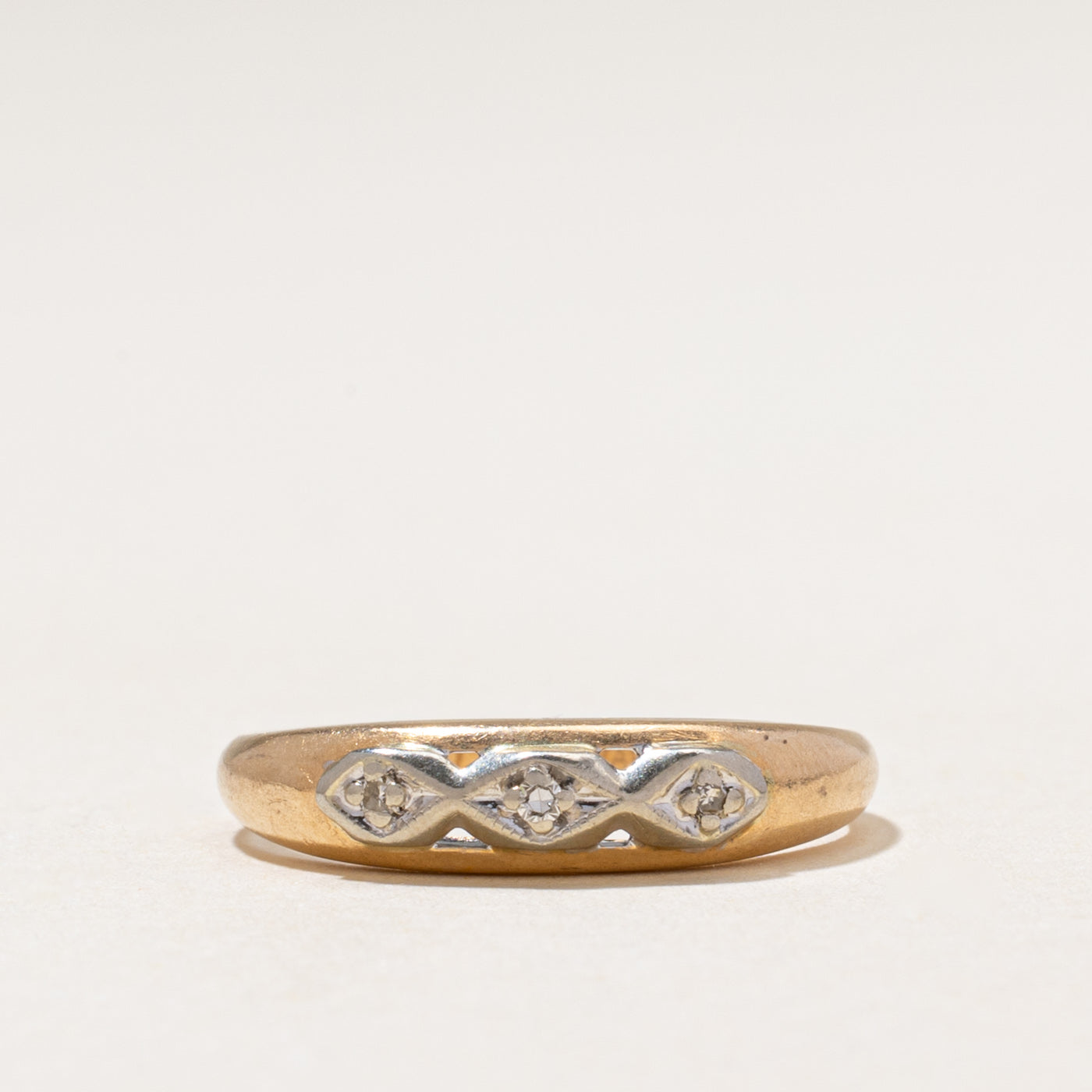 Two Tone Gold Three Stone Diamond Ring | 0.03ctw | SZ 6.5