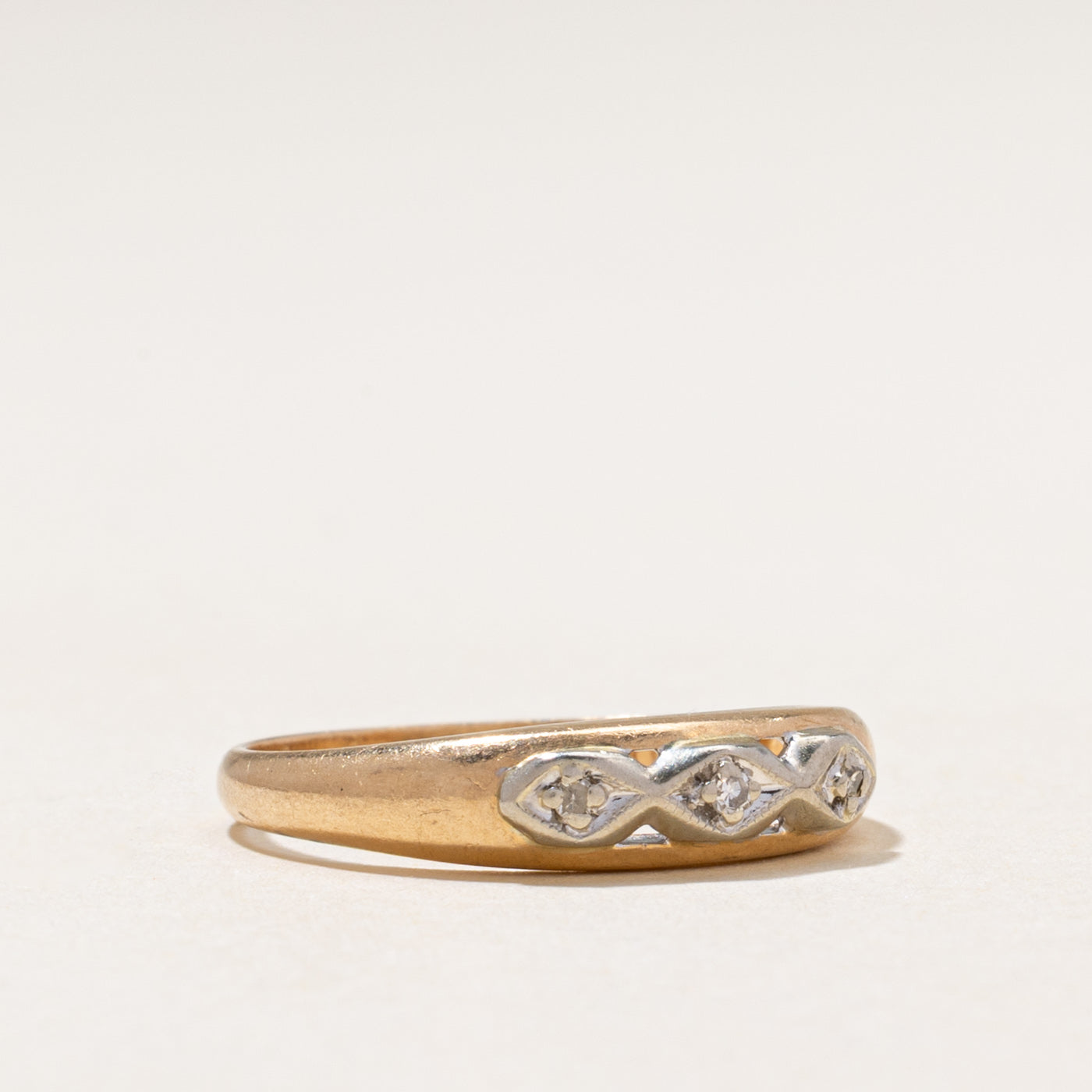 Two Tone Gold Three Stone Diamond Ring | 0.03ctw | SZ 6.5