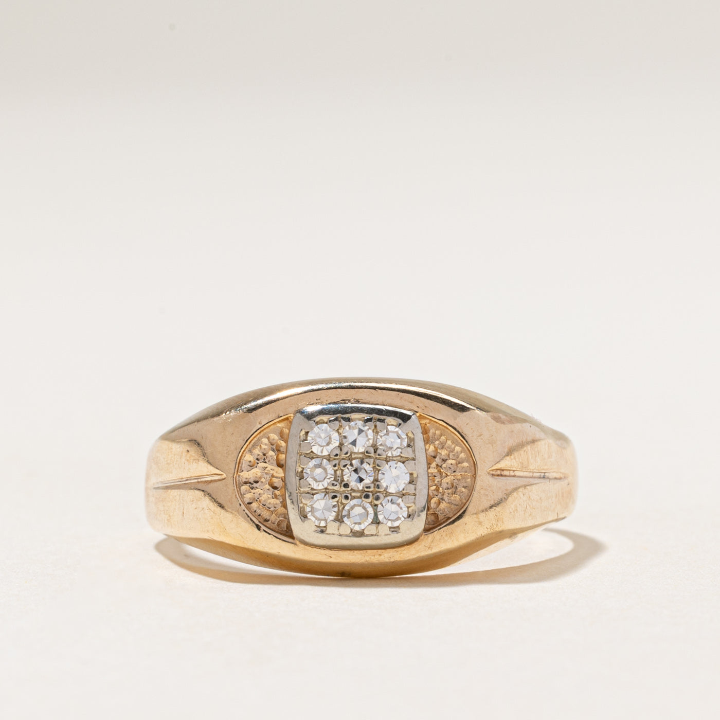 Diamond Grid Textured Signet Ring | 0.18ctw | SZ 13.5