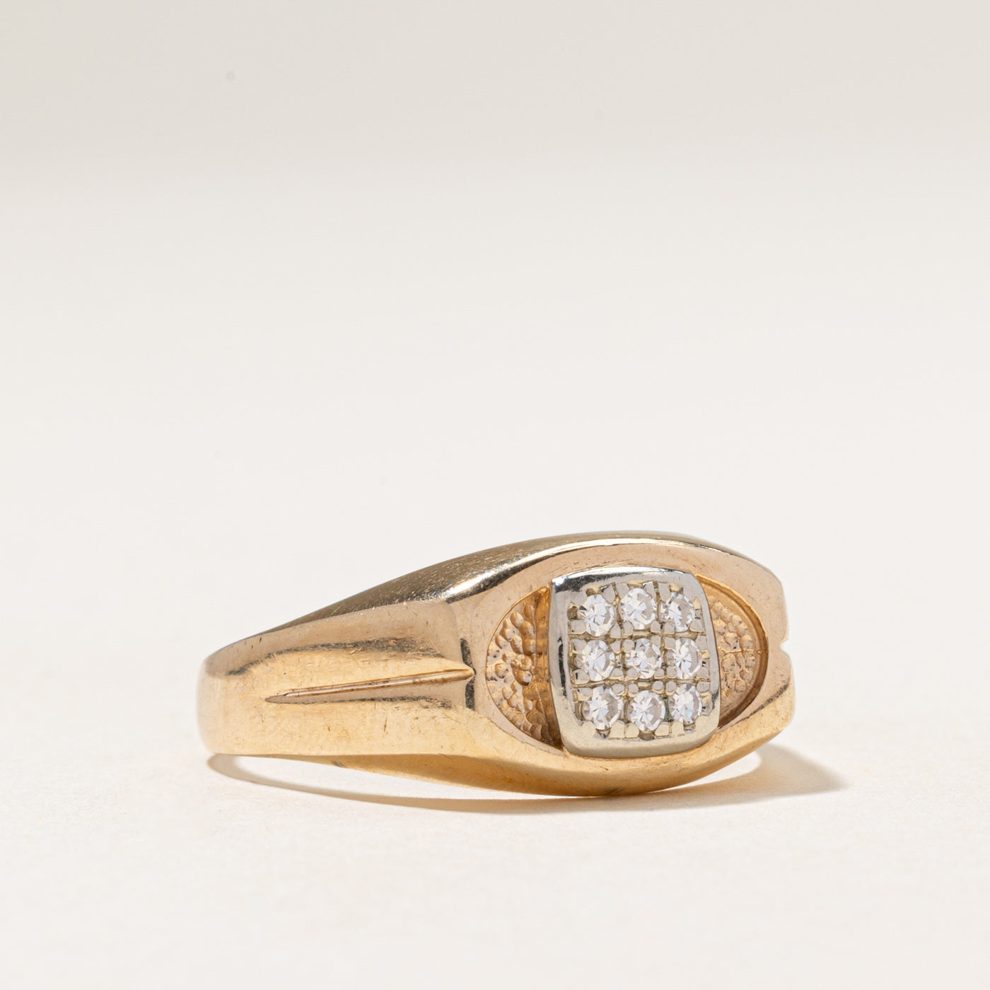 Diamond Grid Textured Signet Ring | 0.18ctw | SZ 13.5
