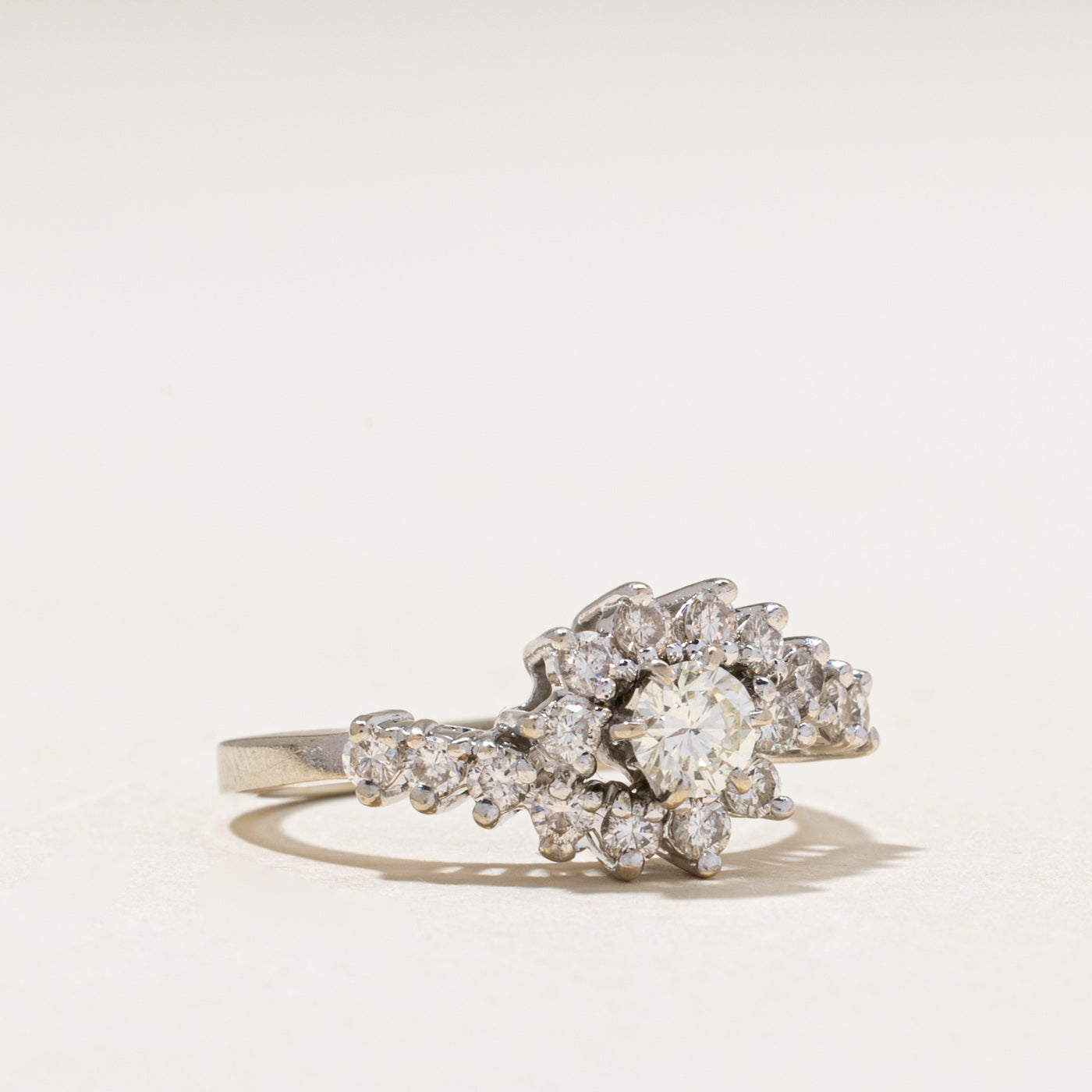 White Gold Diamond Petal Bypass Ring | 0.69ctw | SZ 5.25