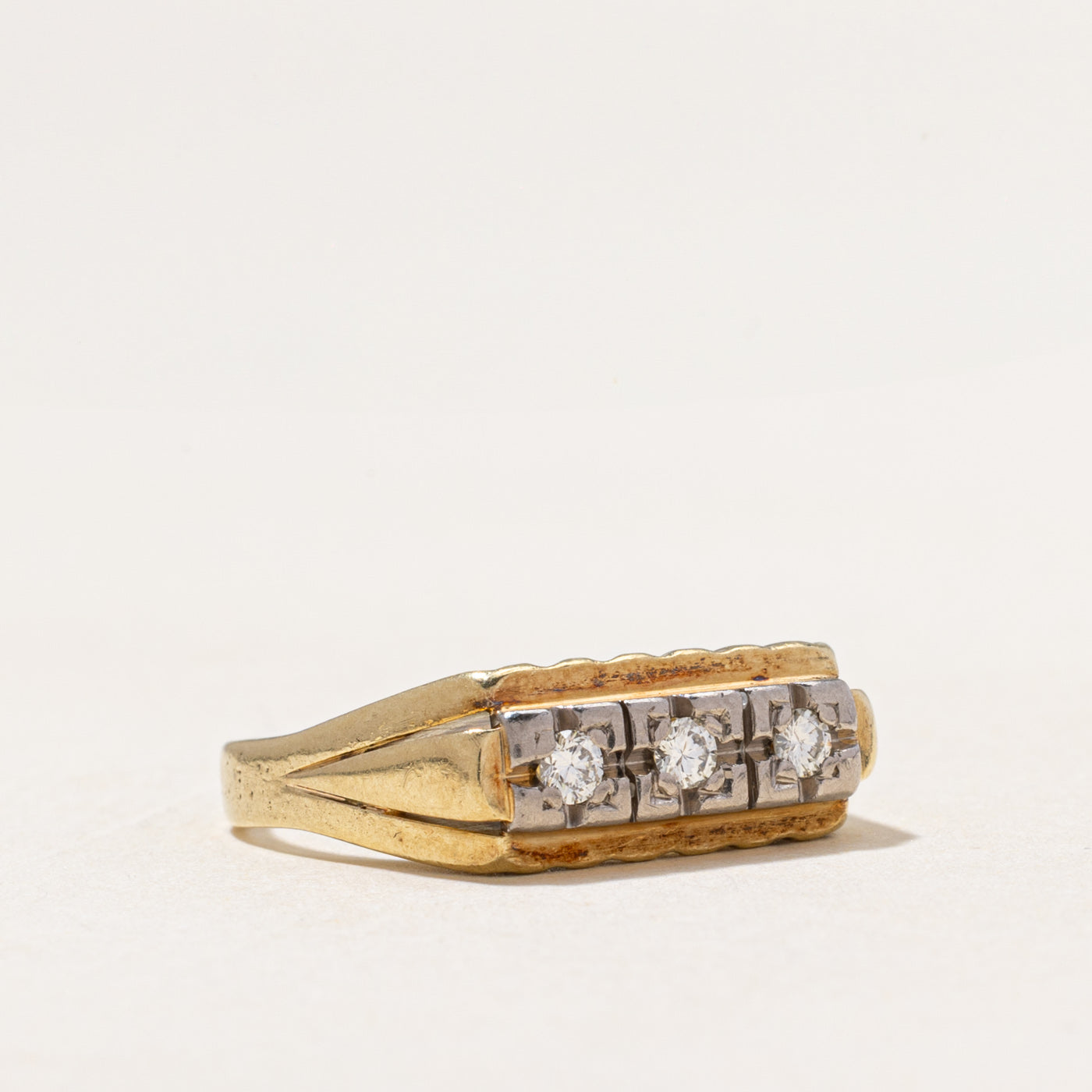 Two Tone Gold Three Stone Diamond Ring | 0.15ctw | SZ 8