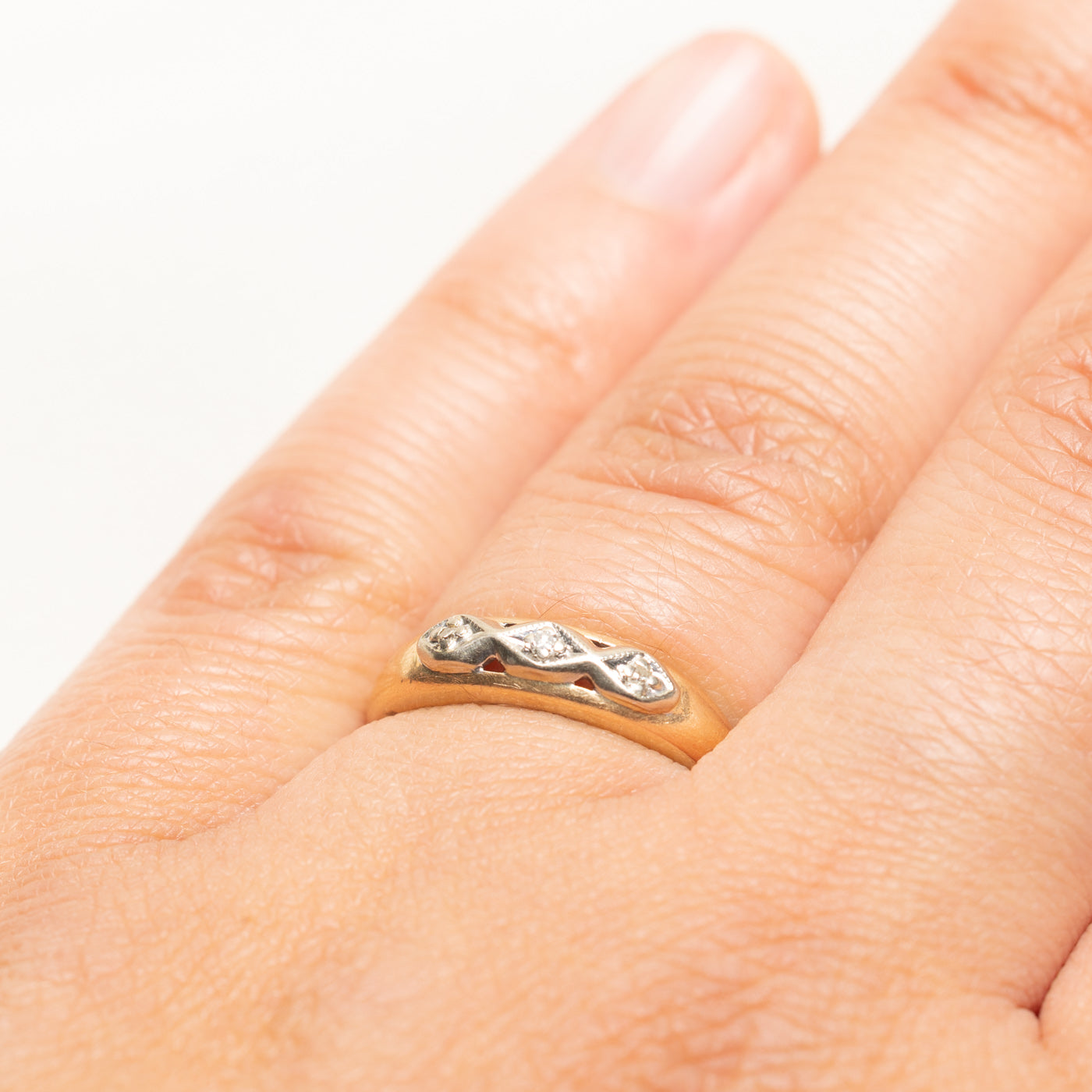 Two Tone Gold Three Stone Diamond Ring | 0.03ctw | SZ 6.5