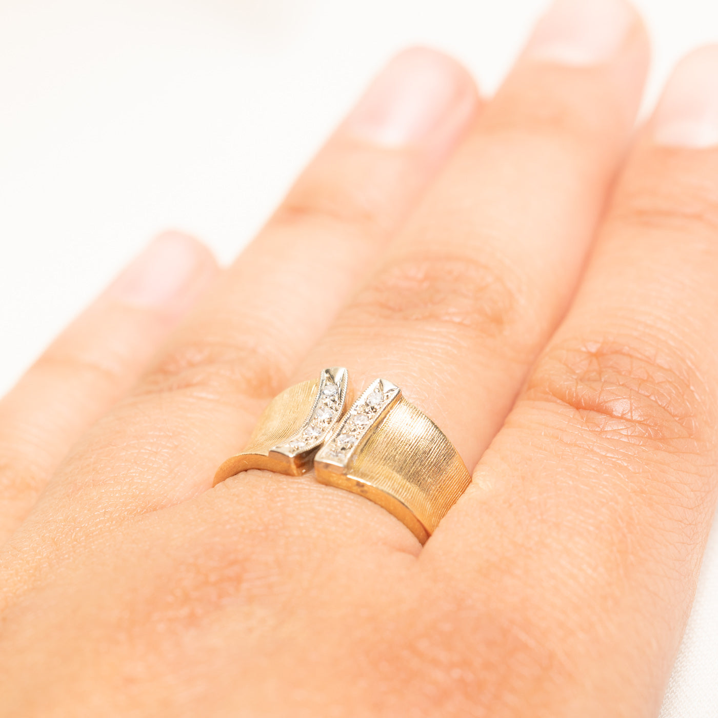 Yellow Gold Diamond Curved Open Ring | 0.10ctw | SZ 8.25