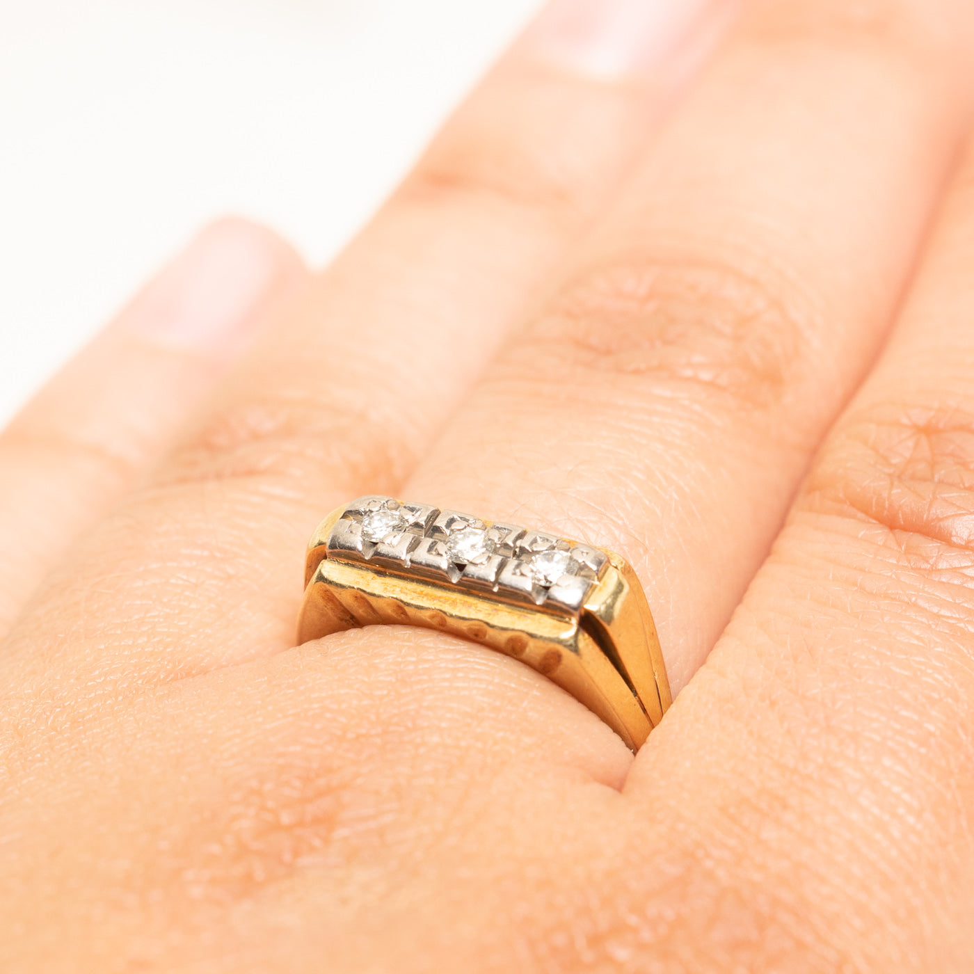 Two Tone Gold Three Stone Diamond Ring | 0.15ctw | SZ 8