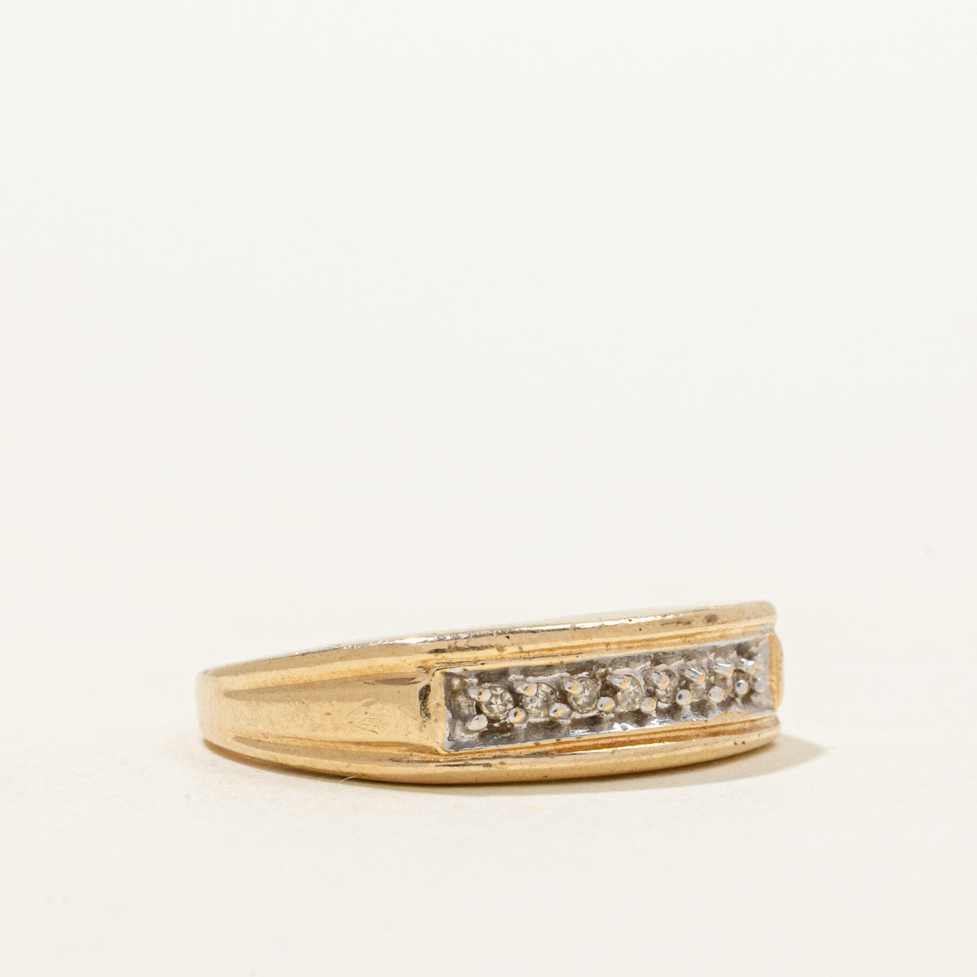 Pave Set Diamond Grooved Ring | 0.06ctw | SZ 6.75