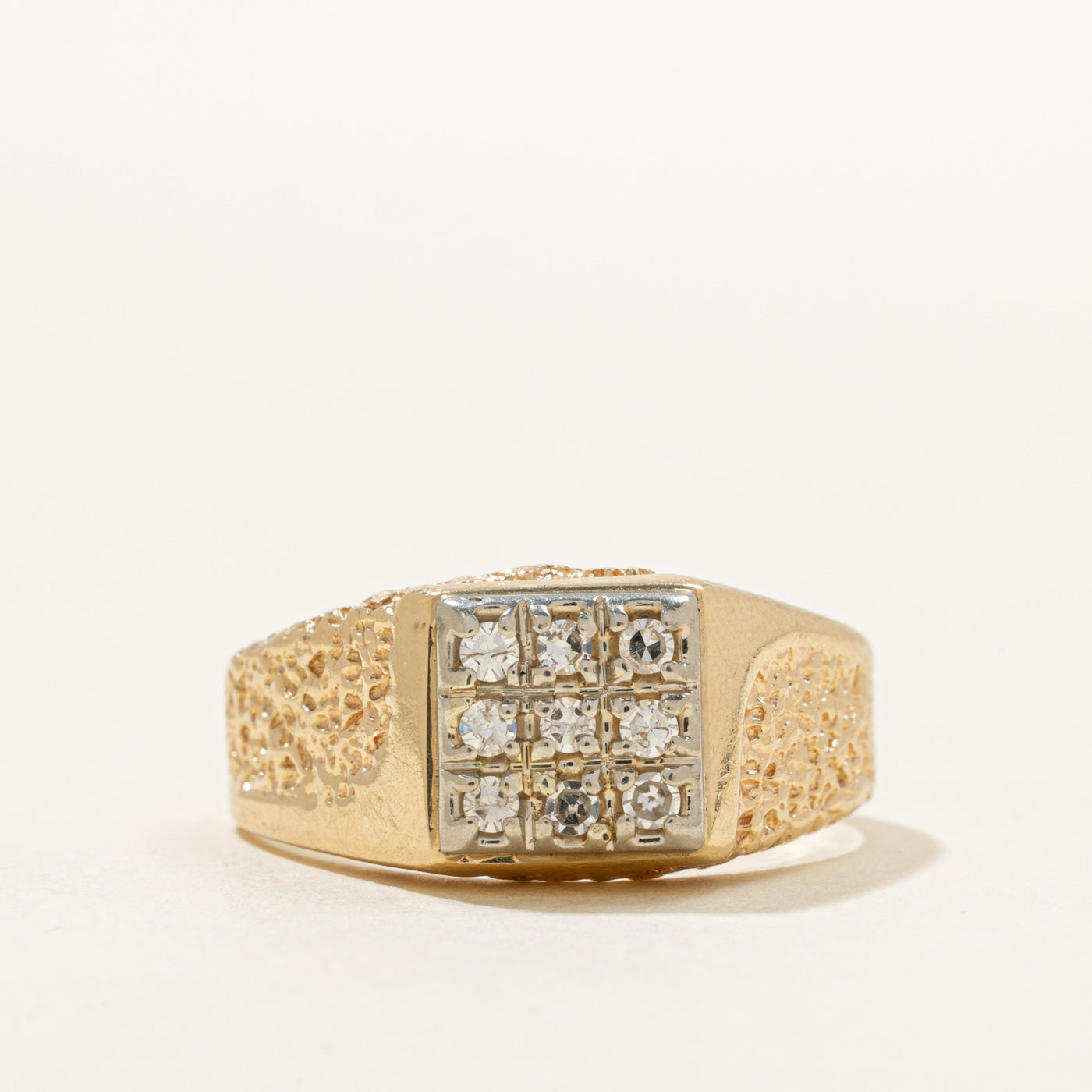 Diamond Grid Textured Signet Ring | 0.20ctw | SZ 11