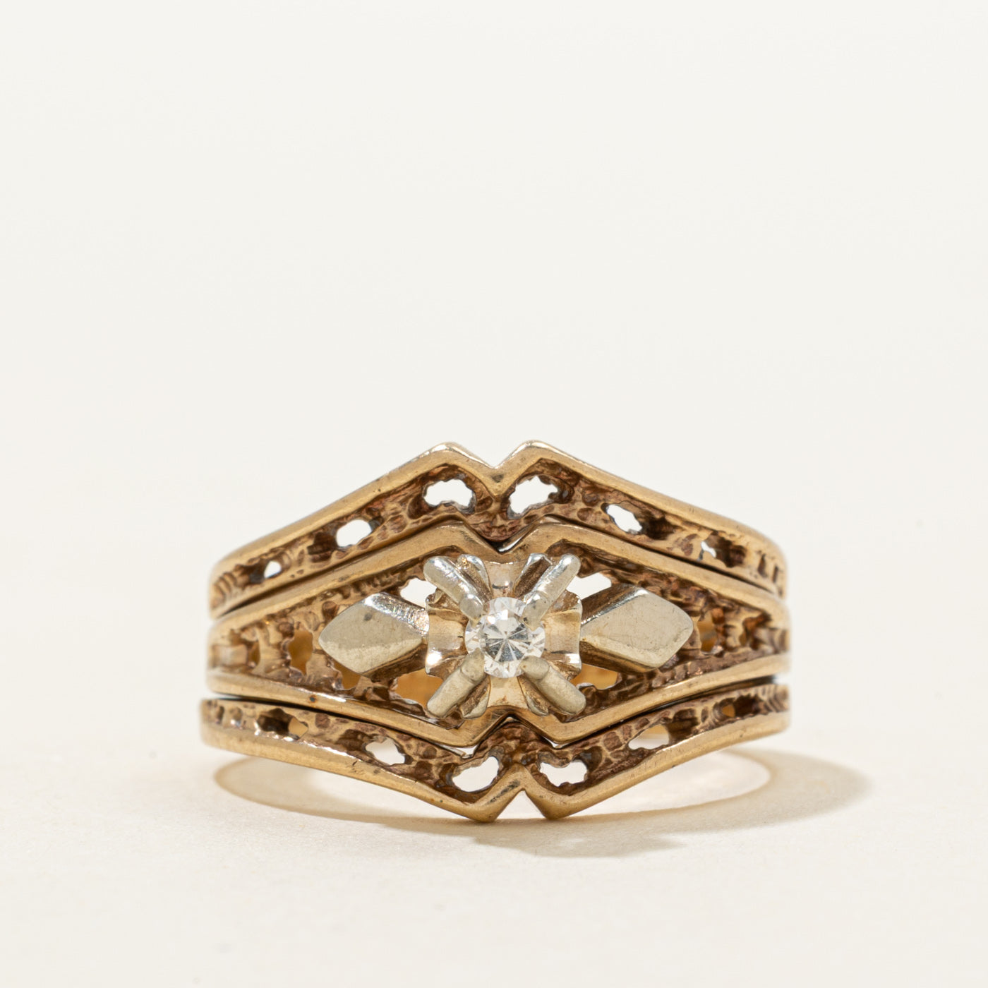 Two Tone Diamond Textured Openwork Ring | 0.05ct | SZ 5.5