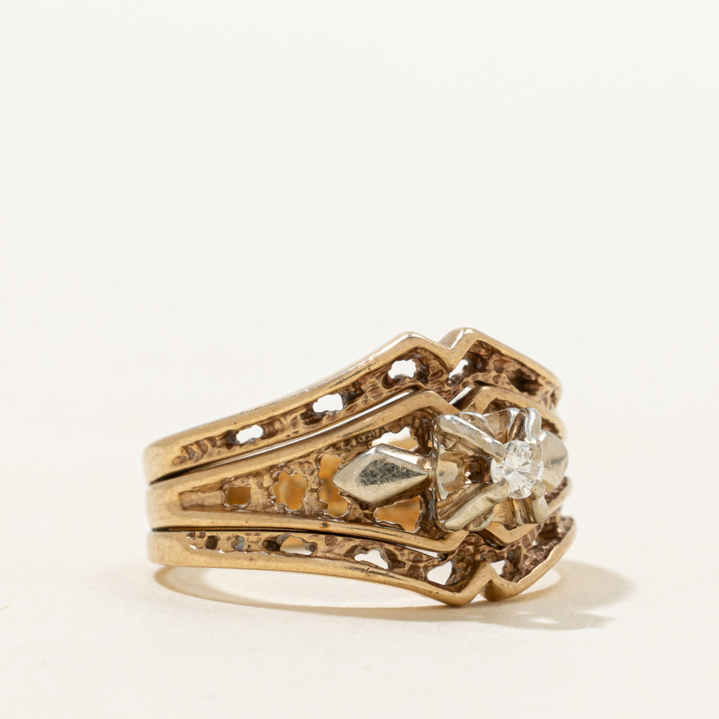 Two Tone Diamond Textured Openwork Ring | 0.05ct | SZ 5.5