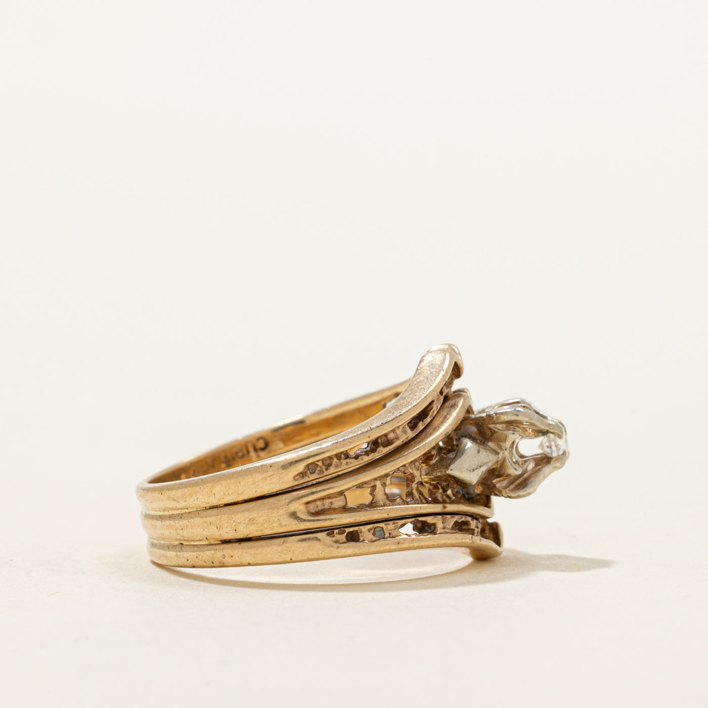 Two Tone Diamond Textured Openwork Ring | 0.05ct | SZ 5.5