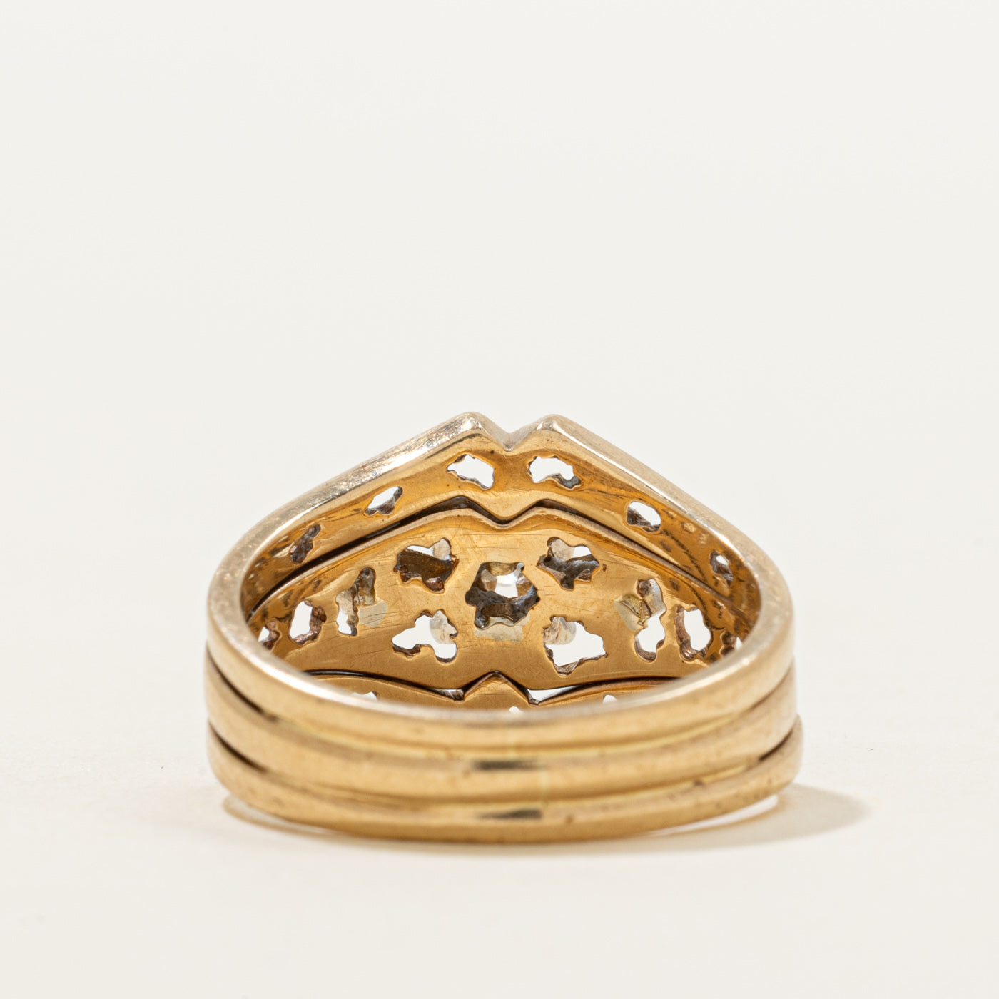 Two Tone Diamond Textured Openwork Ring | 0.05ct | SZ 5.5