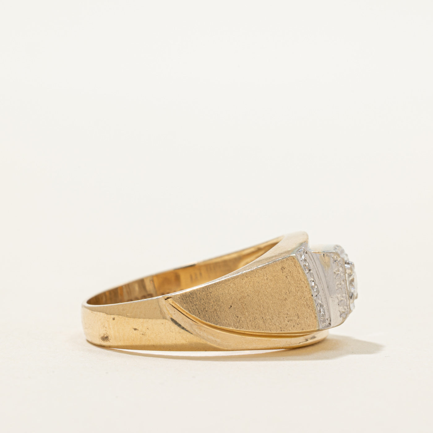 Two Tone Diamond Textured Signet Ring | 0.22ctw | SZ 11