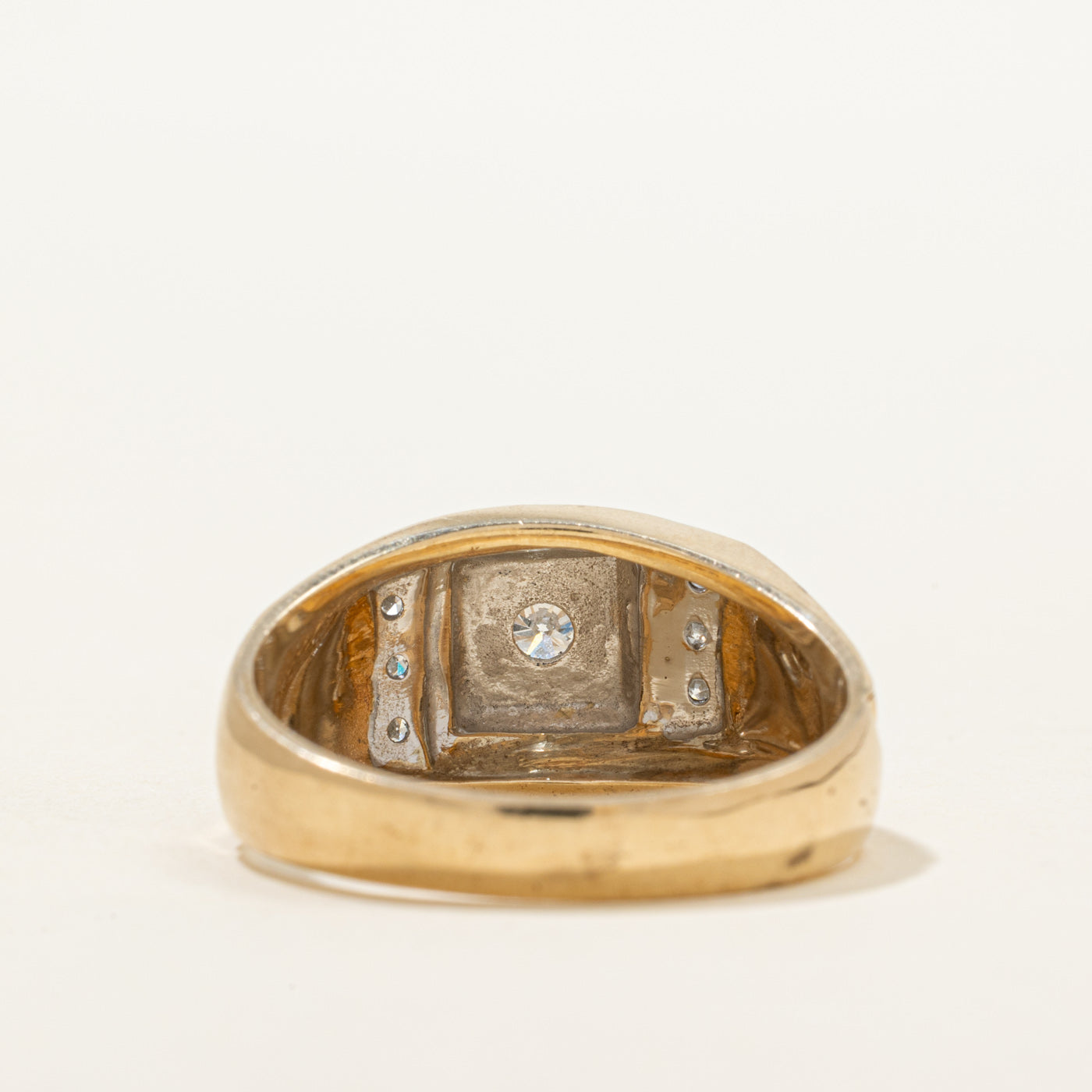 Two Tone Diamond Textured Signet Ring | 0.22ctw | SZ 11