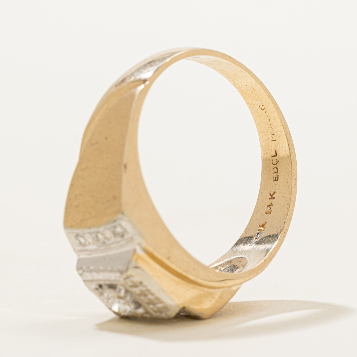 Two Tone Diamond Textured Signet Ring | 0.22ctw | SZ 11