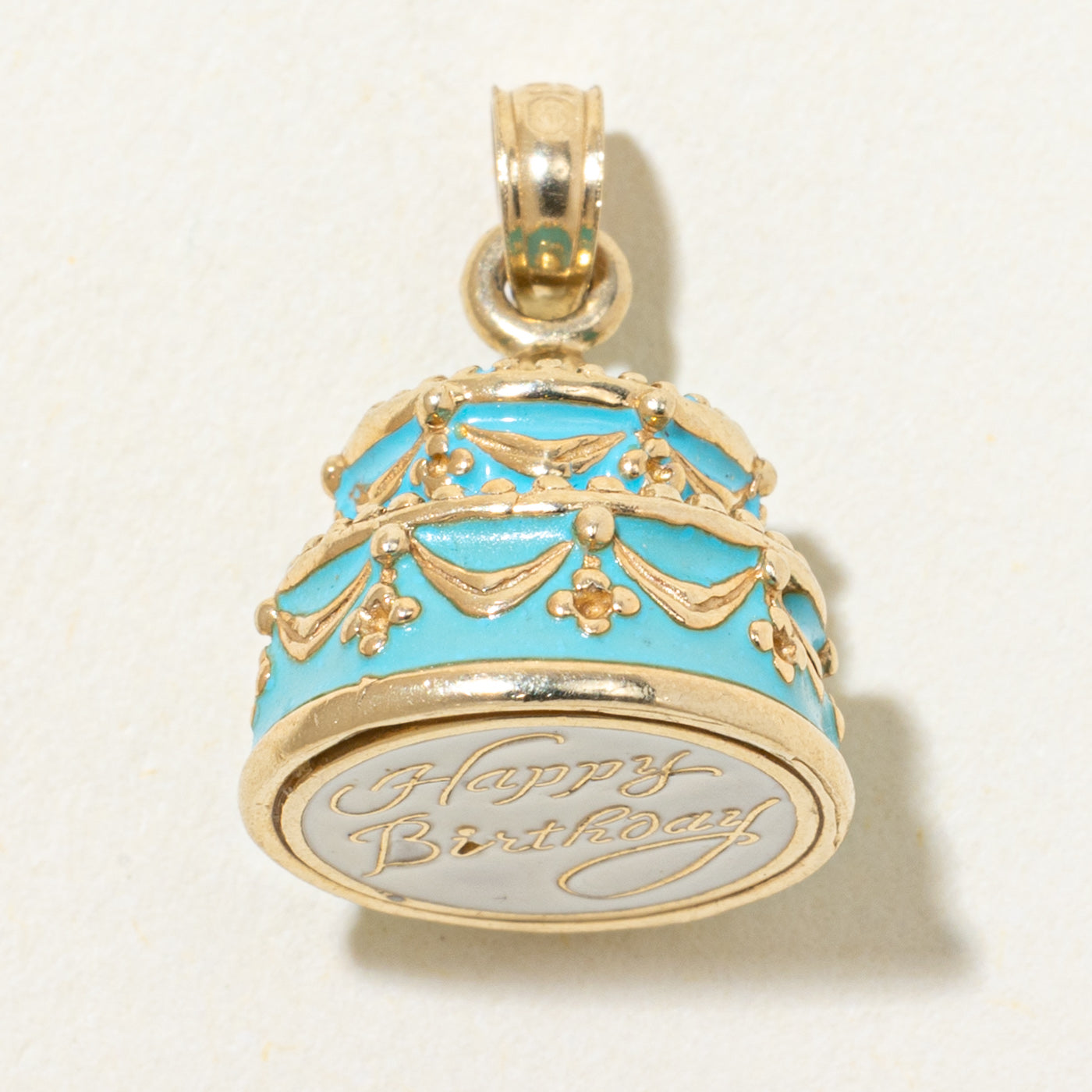 14k Yellow Gold "Happy Birthday" Cake Pendant
