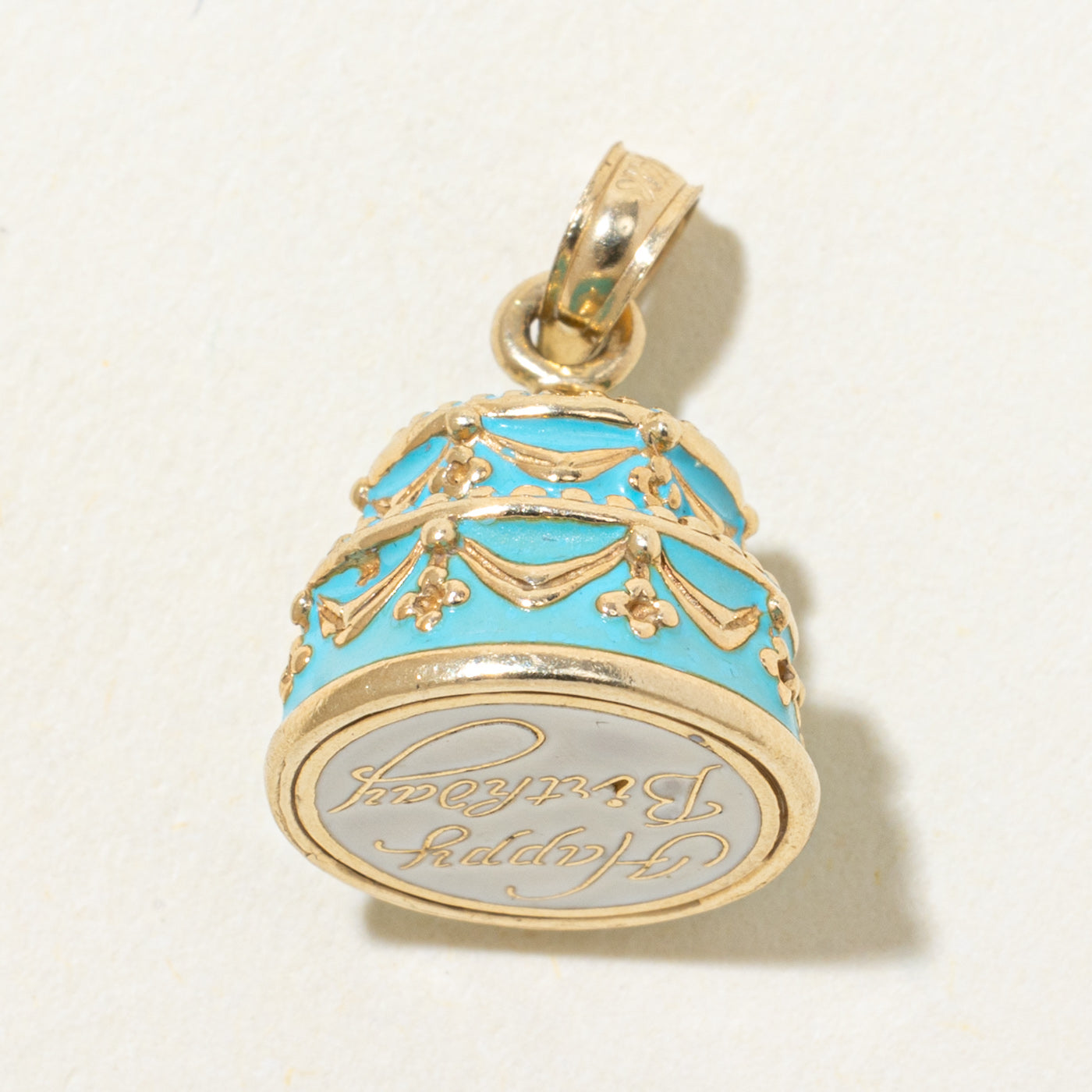14k Yellow Gold "Happy Birthday" Cake Pendant