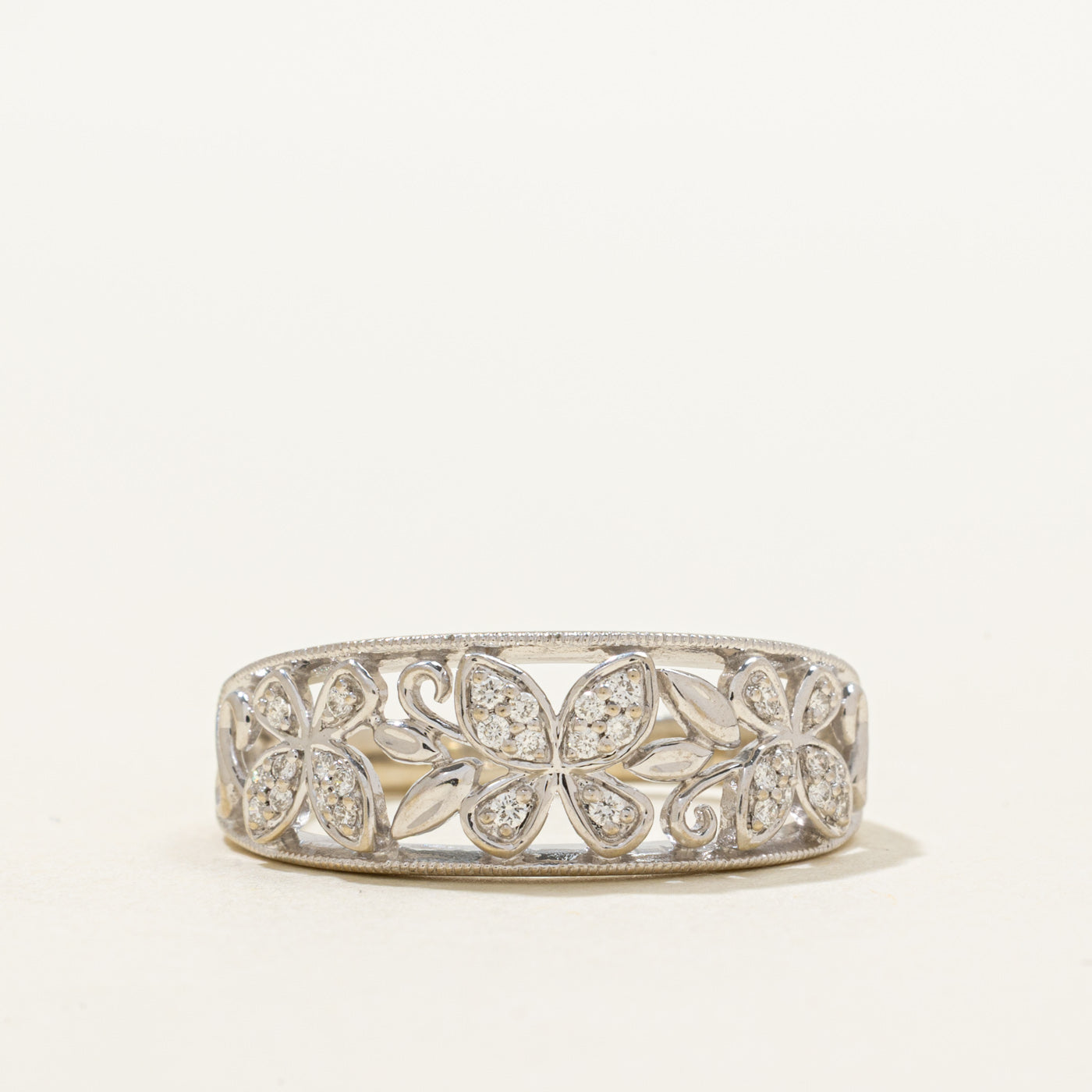 Diamond Openwork Floral & Butterfly Dome Ring | 0.15ctw | SZ 9