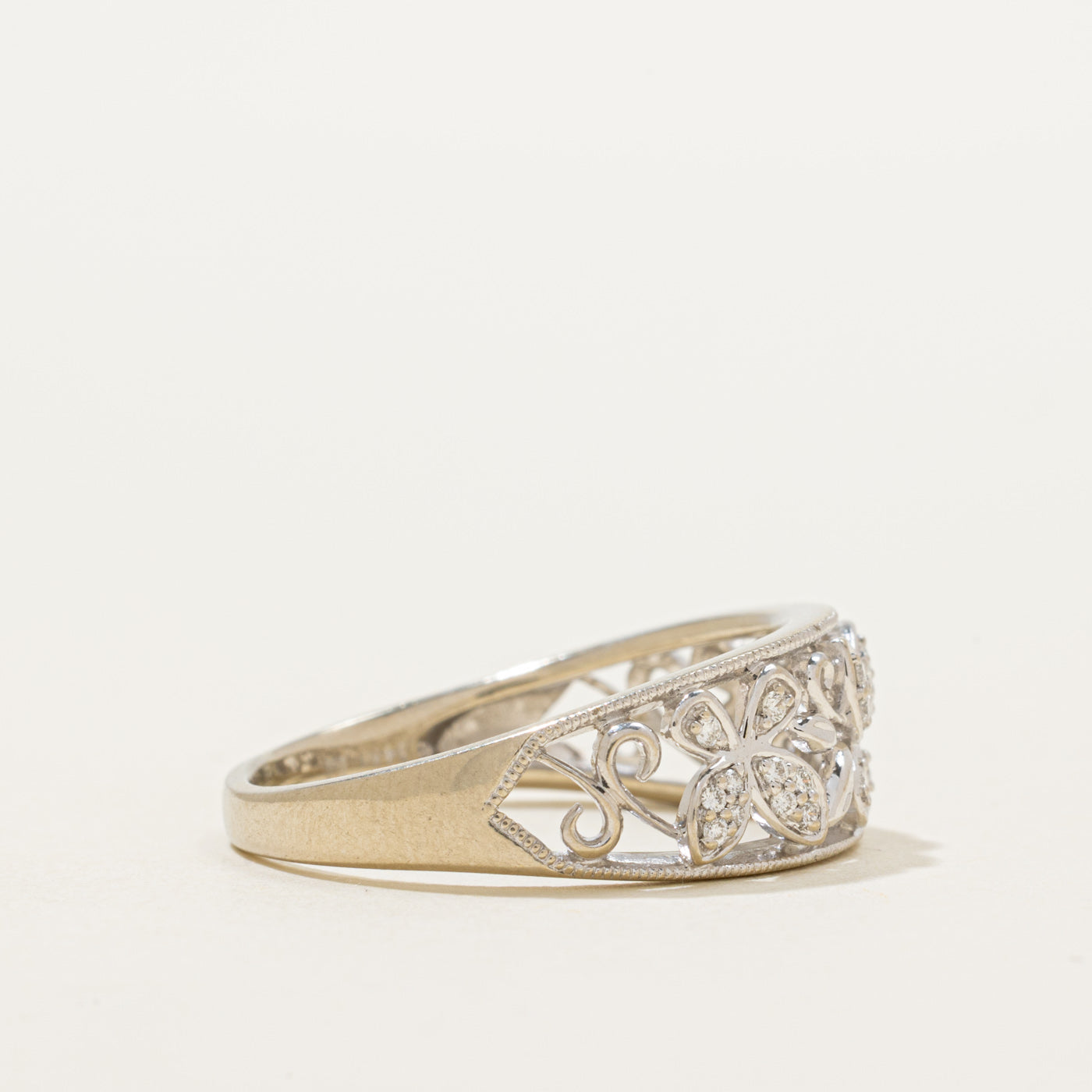 Diamond Openwork Floral & Butterfly Dome Ring | 0.15ctw | SZ 9