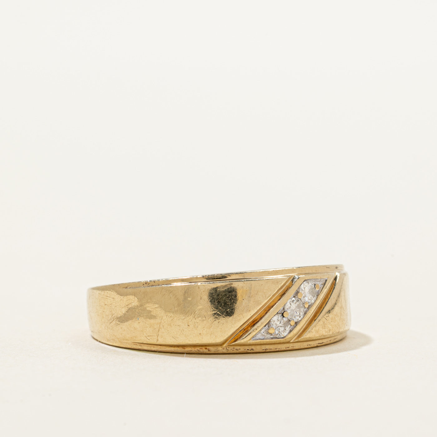 Diagonal Diamond Grooved Dome Ring | 0.10ctw | SZ 10.25