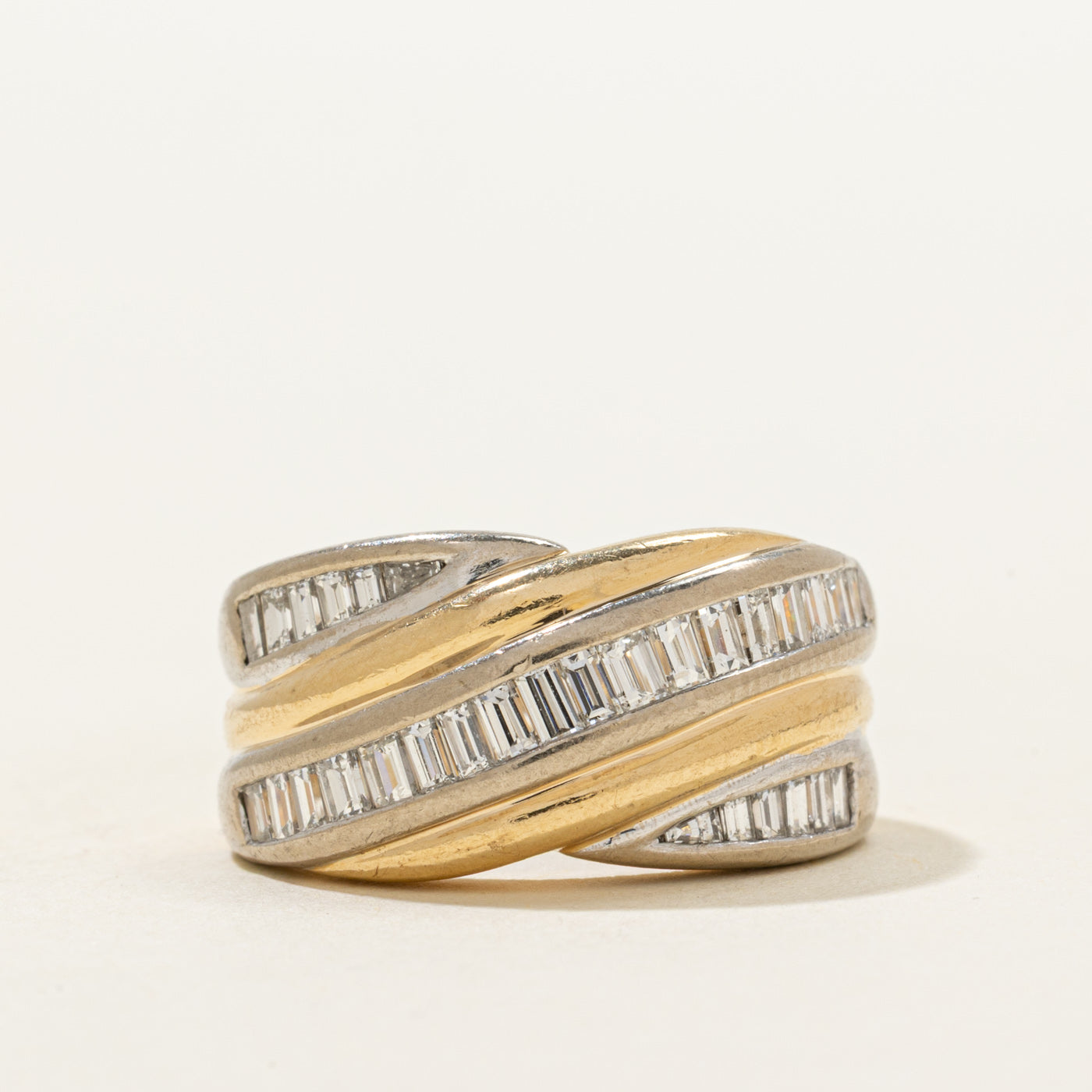 Baguette Cut Diamond Cross Over Ring | 0.68ctw | SZ 4.5
