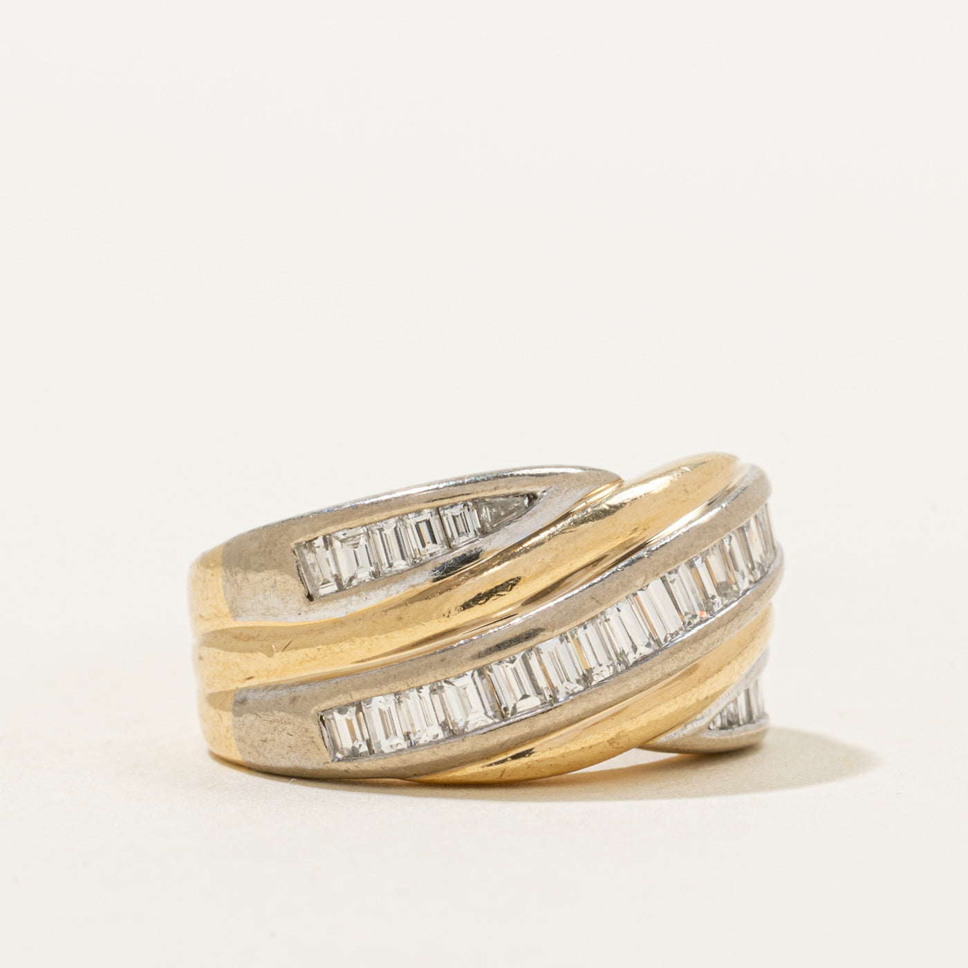 Baguette Cut Diamond Cross Over Ring | 0.68ctw | SZ 4.5