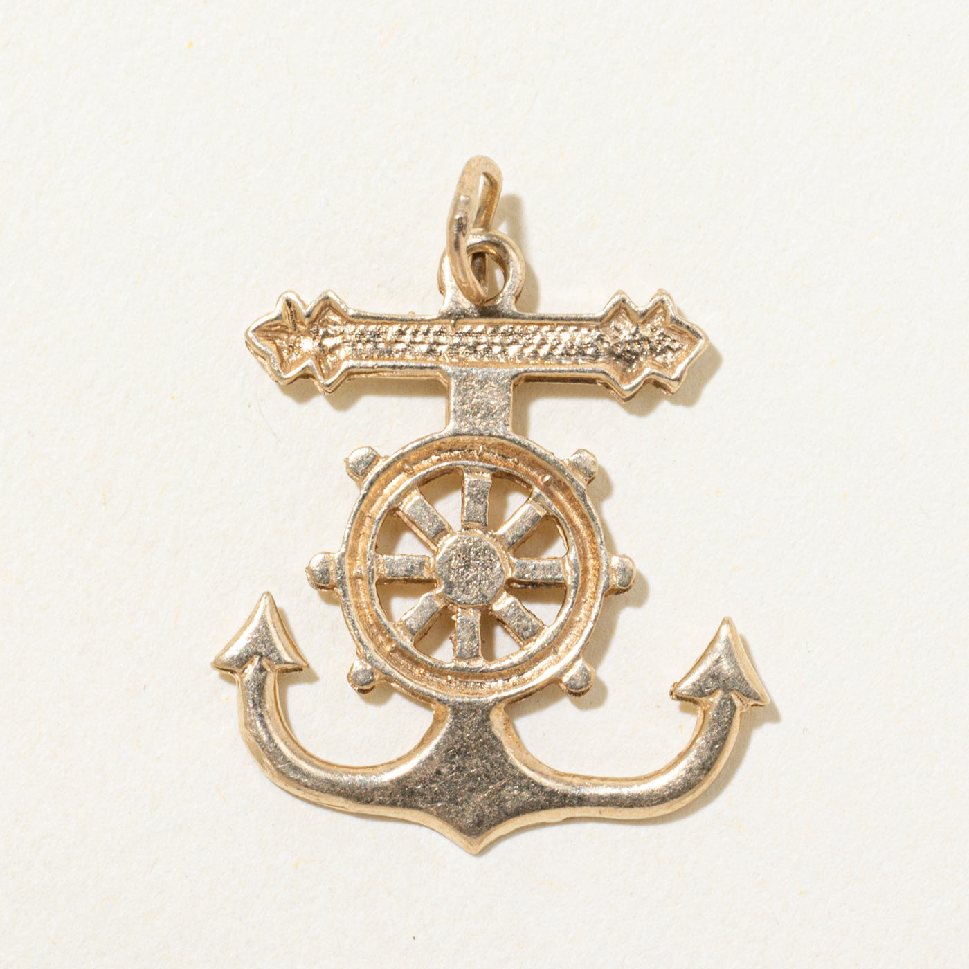 10k Yellow Gold Ship Anchor and Helm Charm