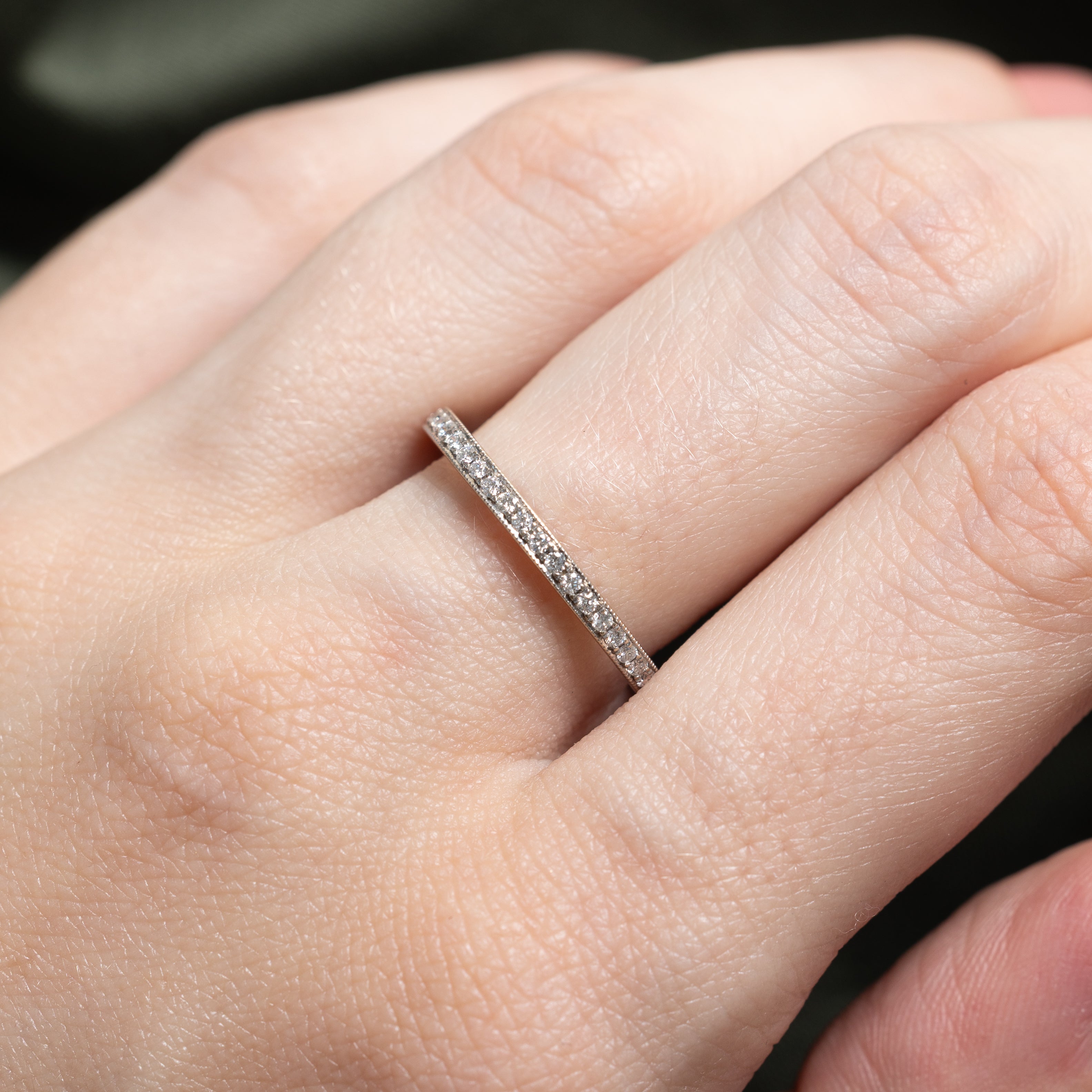 Semi Eternity Diamond Milgrained Thin Band | 0.15ctw | 1.8mm | SZ 8.25