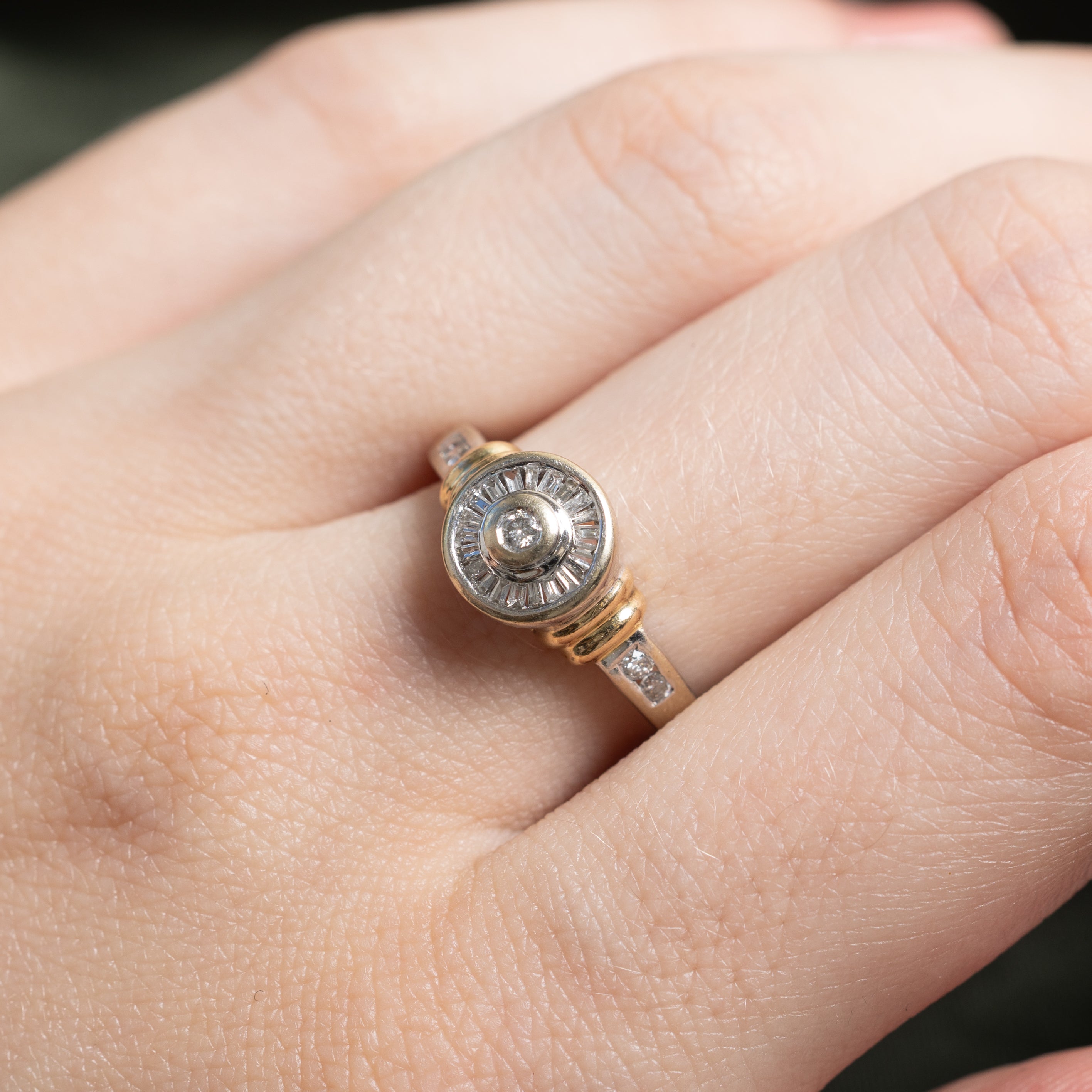 Two Tone Baguette Cut Diamond Halo Ring | 0.25ctw | SZ 7