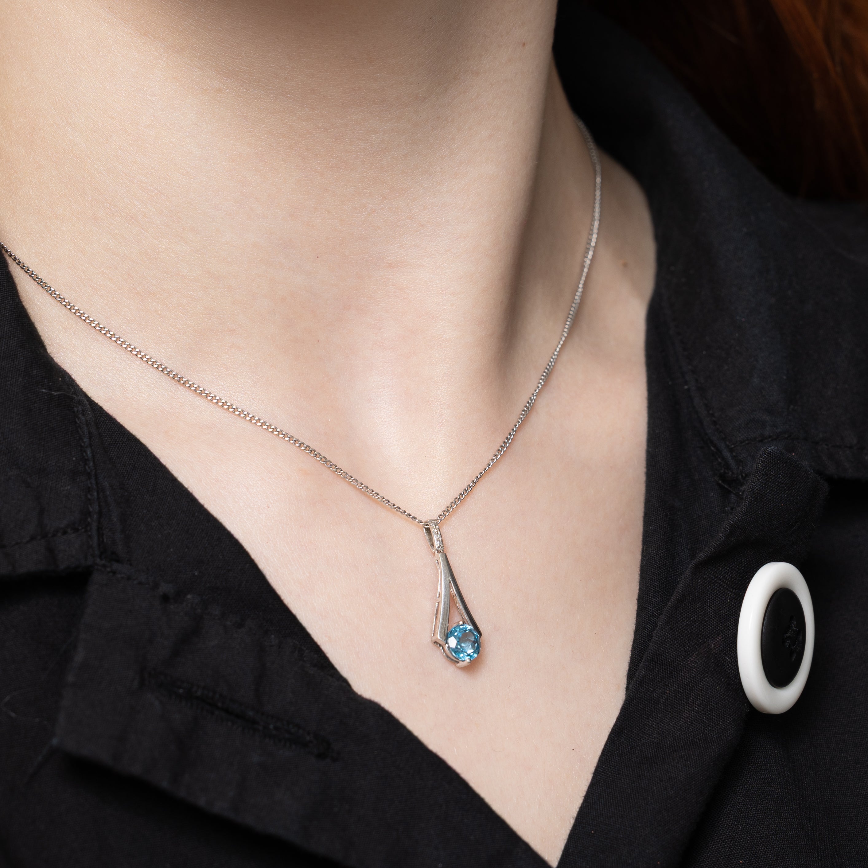 Blue Topaz & Diamond Drop Pendant | 0.95ct, 0.01ctw