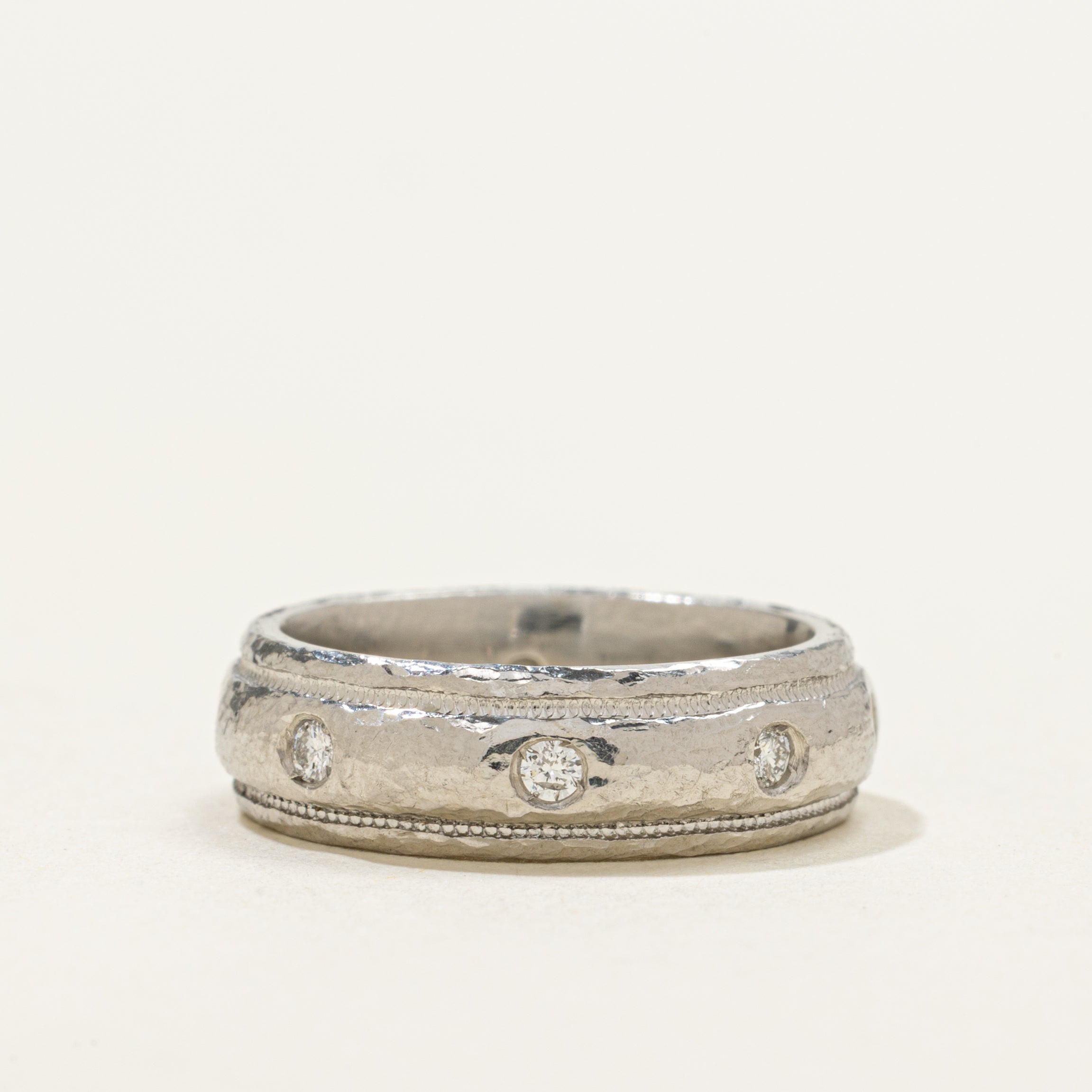Flush Set Diamond Textured Band | 0.16ctw | 5.20mm | SZ 3.5
