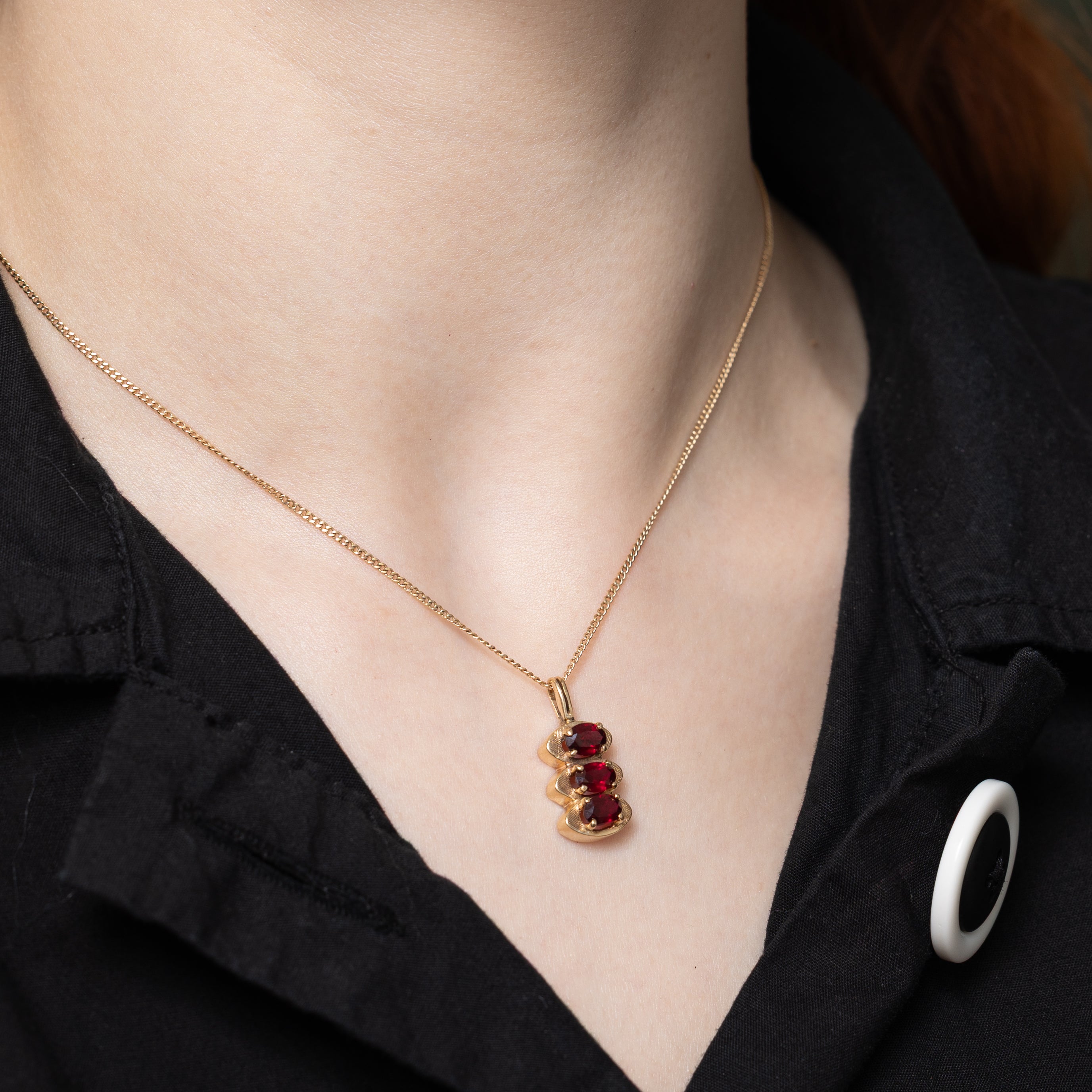 Three Stone Synthetic Ruby Drop Pendant | 1.68ctw