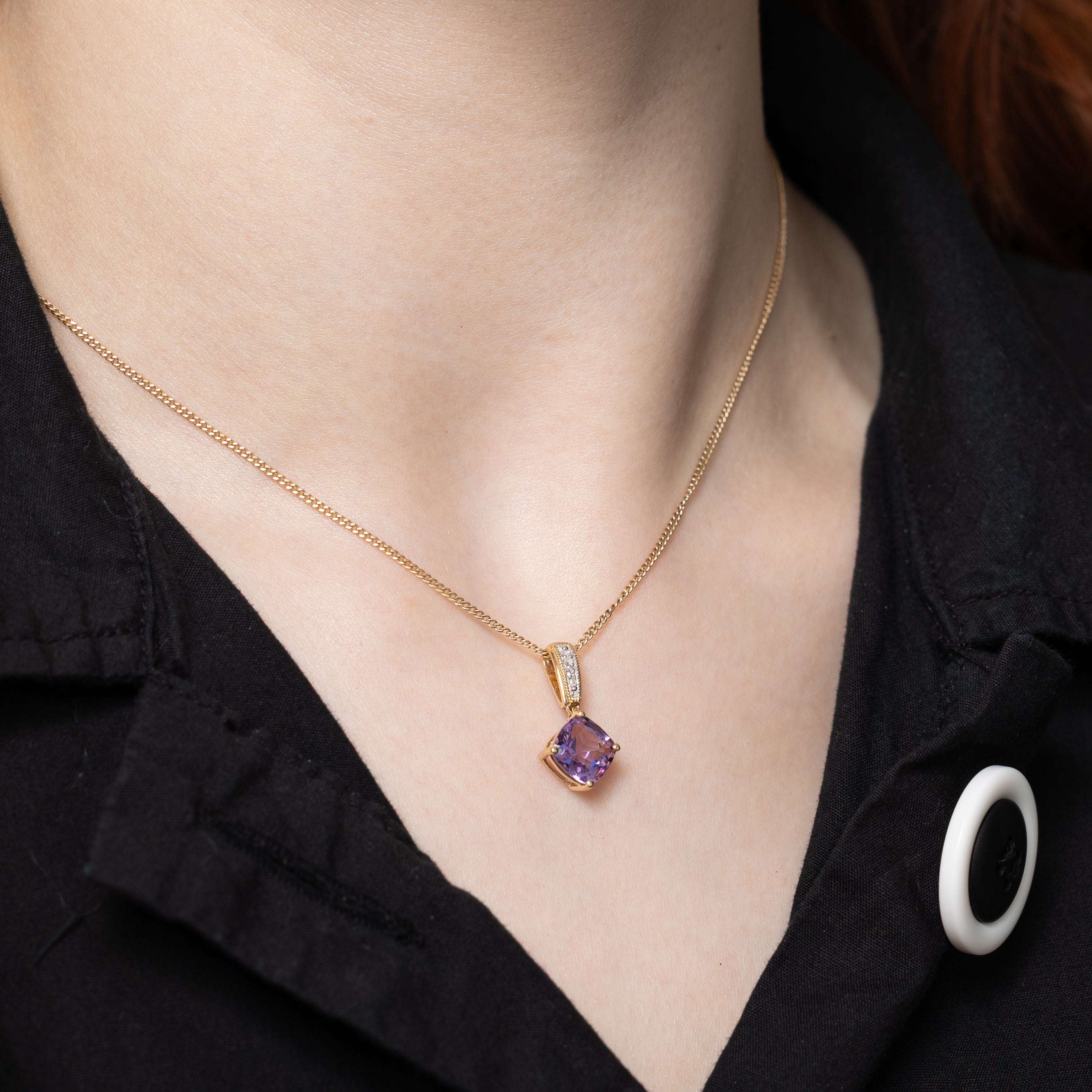 Cushion Cut Amethyst & Diamond Pendant | 1.72ct, 0.01ctw