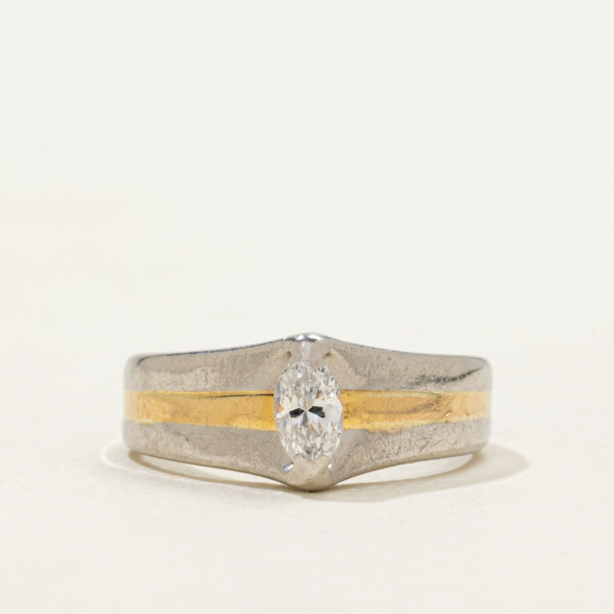 Two Tone Marquise Cut Diamond Ring | 0.19ct | SZ 2.5