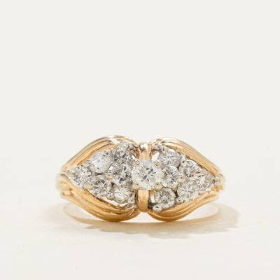 Yellow Gold Diamond Cluster Grooved Ring | 0.53ctw | SZ 4