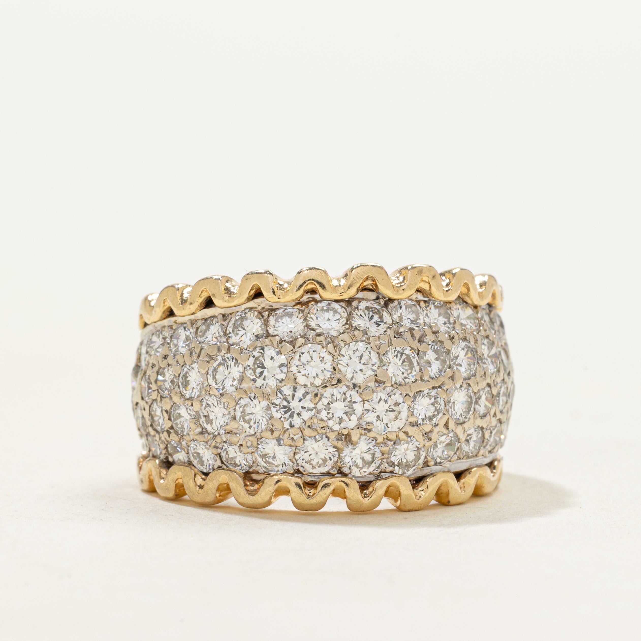 Pave Set Diamond Scolloped Dome Ring | 1.70ctw | SZ 3.75