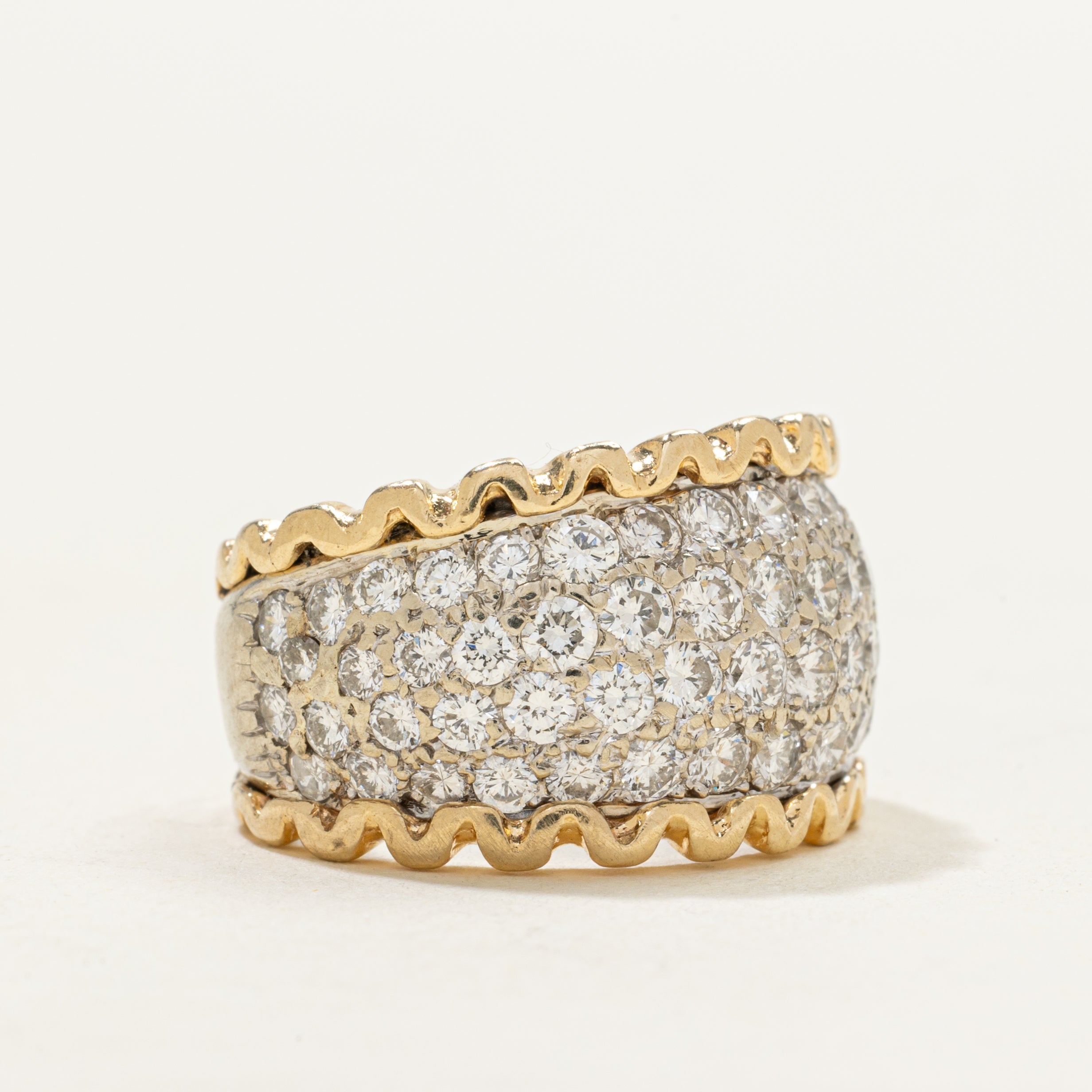 Pave Set Diamond Scolloped Dome Ring | 1.70ctw | SZ 3.75