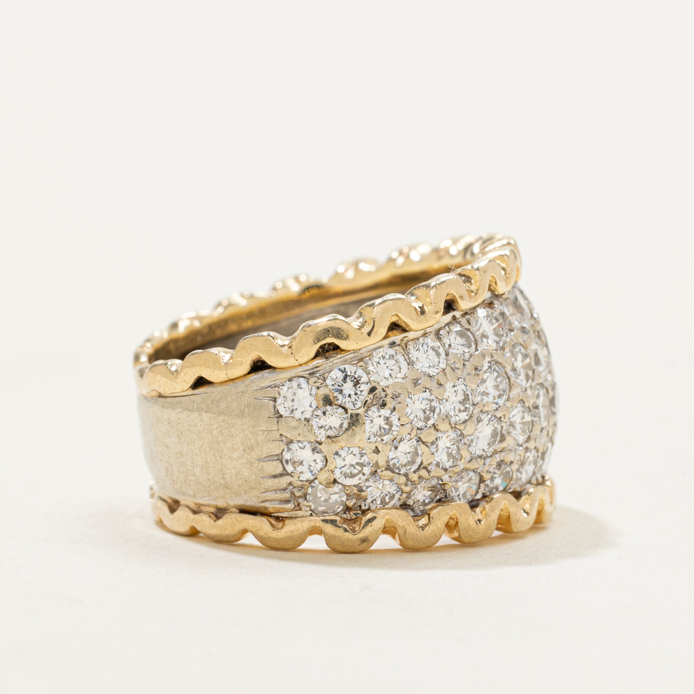 Pave Set Diamond Scolloped Dome Ring | 1.70ctw | SZ 3.75