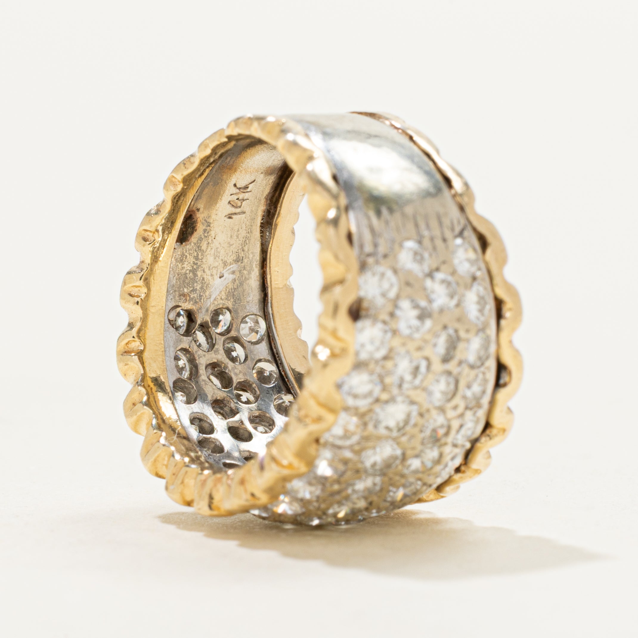 Pave Set Diamond Scolloped Dome Ring | 1.70ctw | SZ 3.75