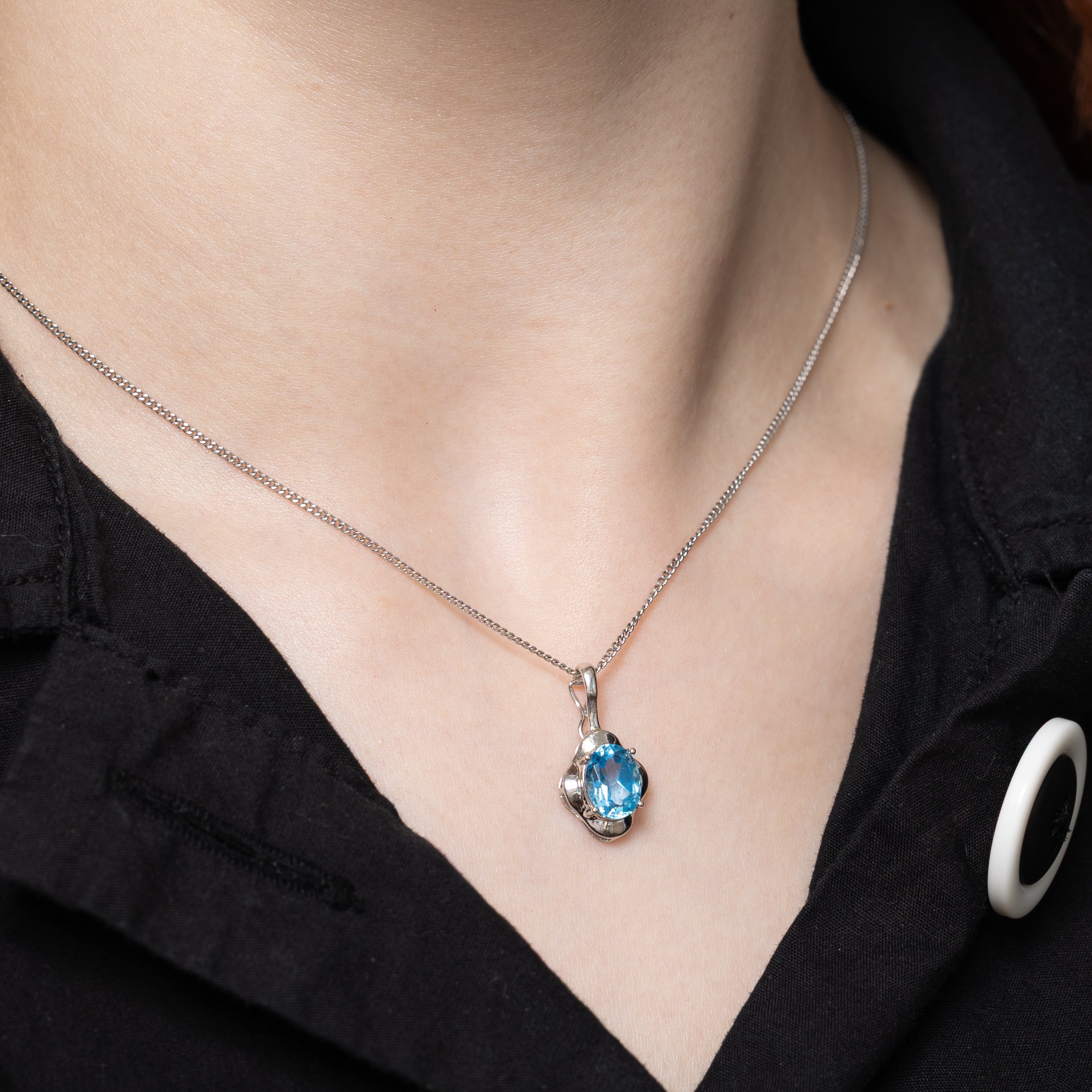 White Gold Blue Topaz Pendant | 2.00ct