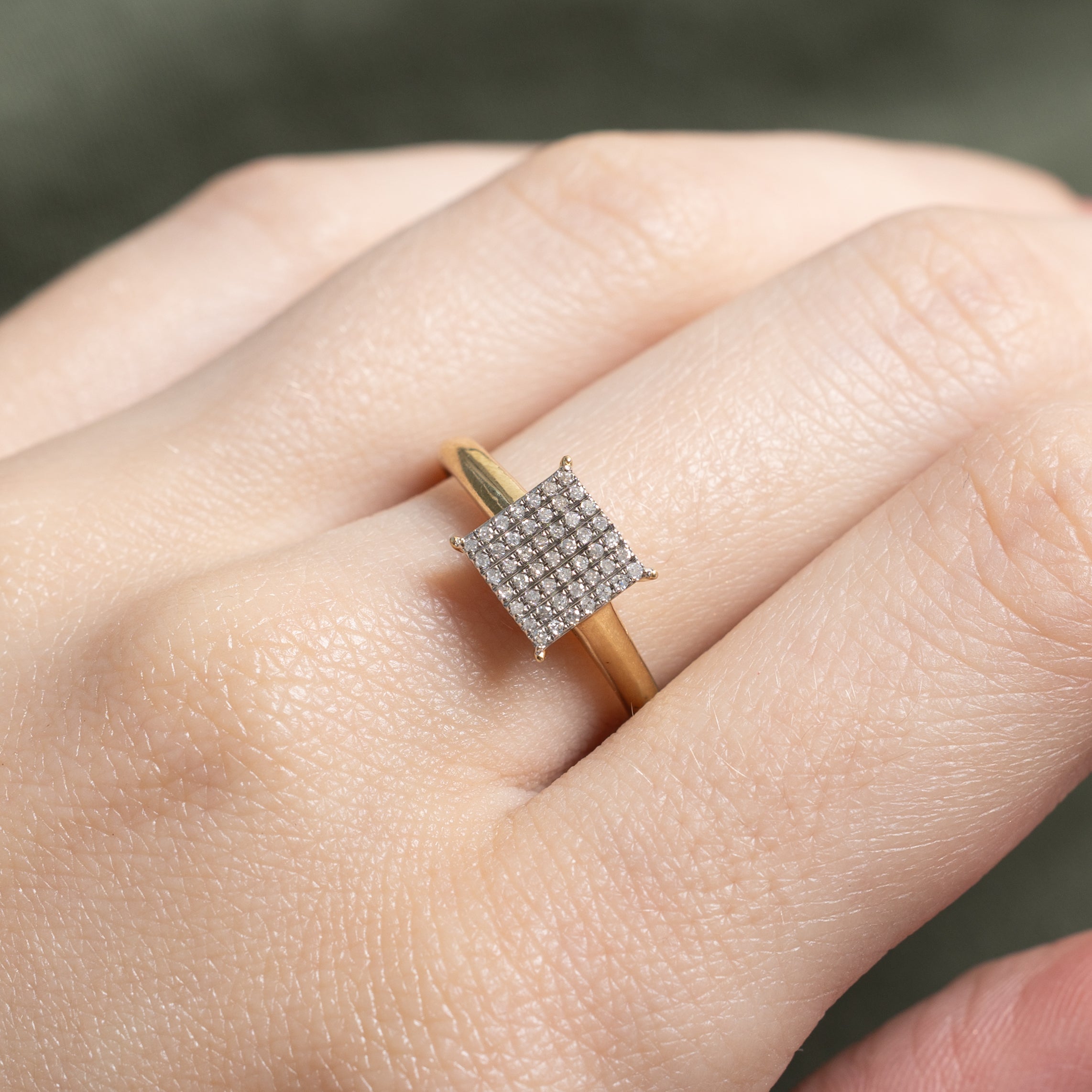 Yellow Gold Diamond Square Grid Ring | SZ 7