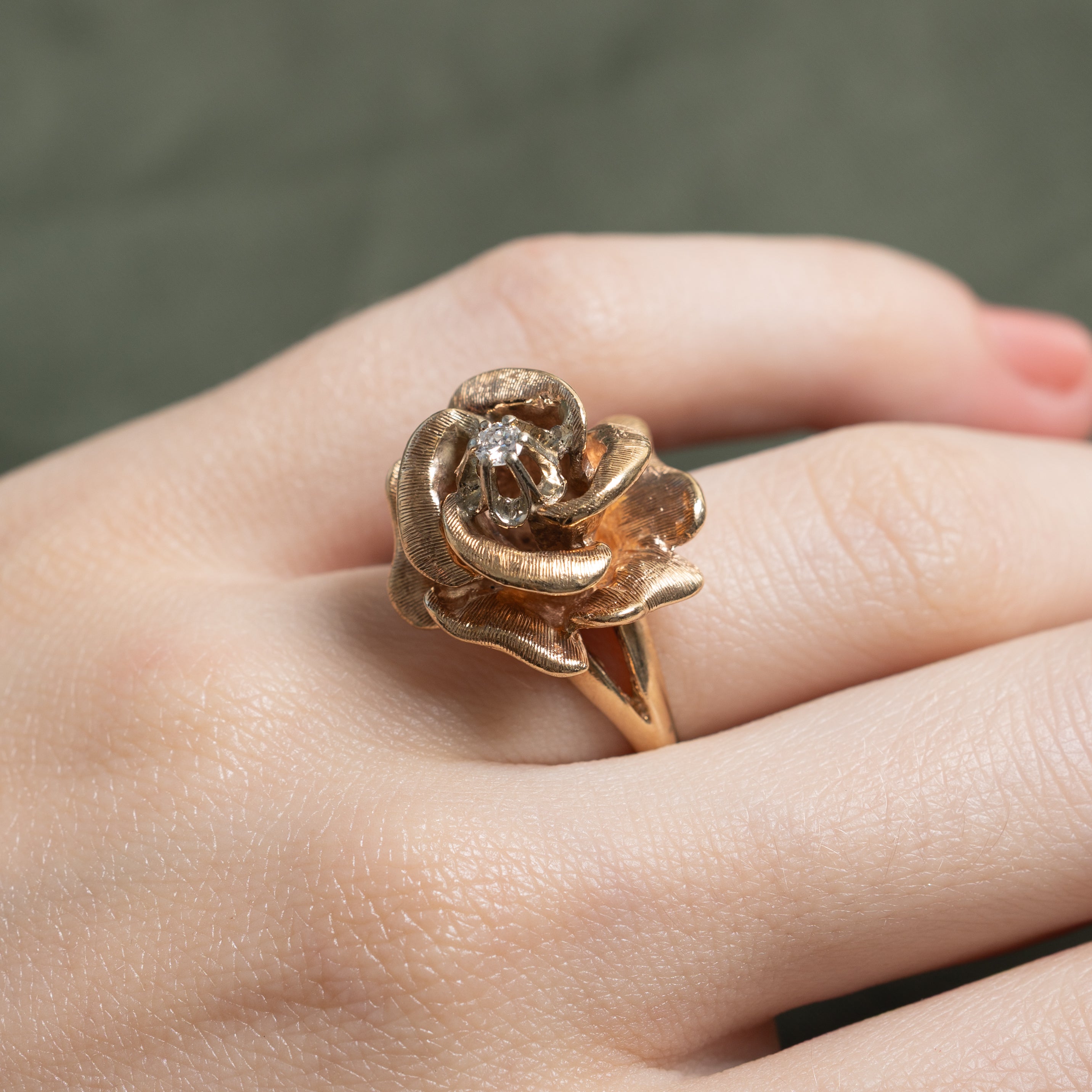 Diamond Textured Rose Cocktail Ring | 0.08ct | SZ 5