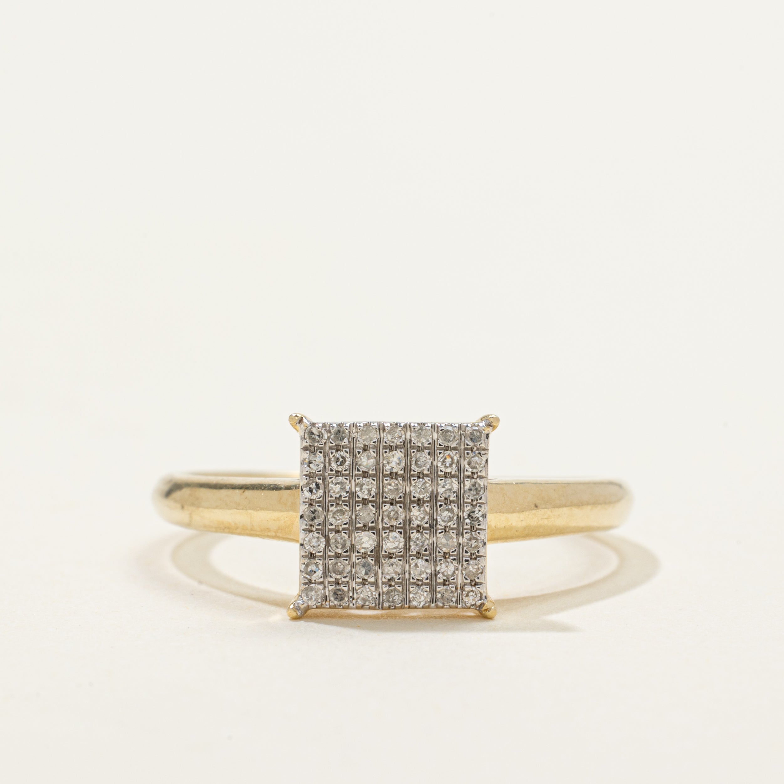 Yellow Gold Diamond Square Grid Ring | SZ 7