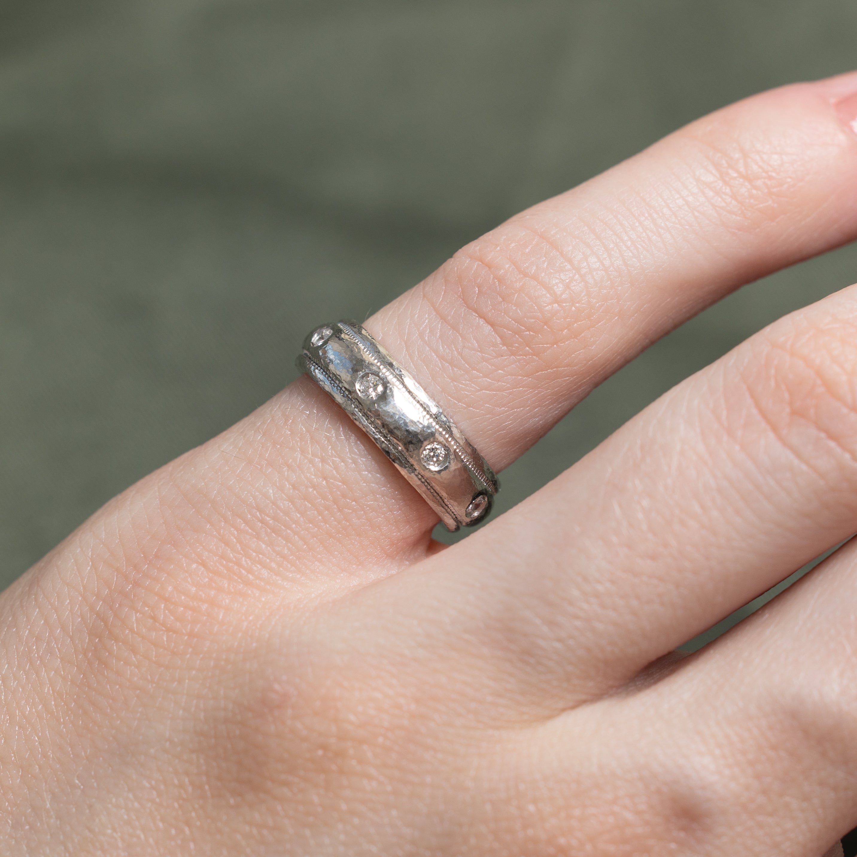 Flush Set Diamond Textured Band | 0.16ctw | 5.20mm | SZ 3.5