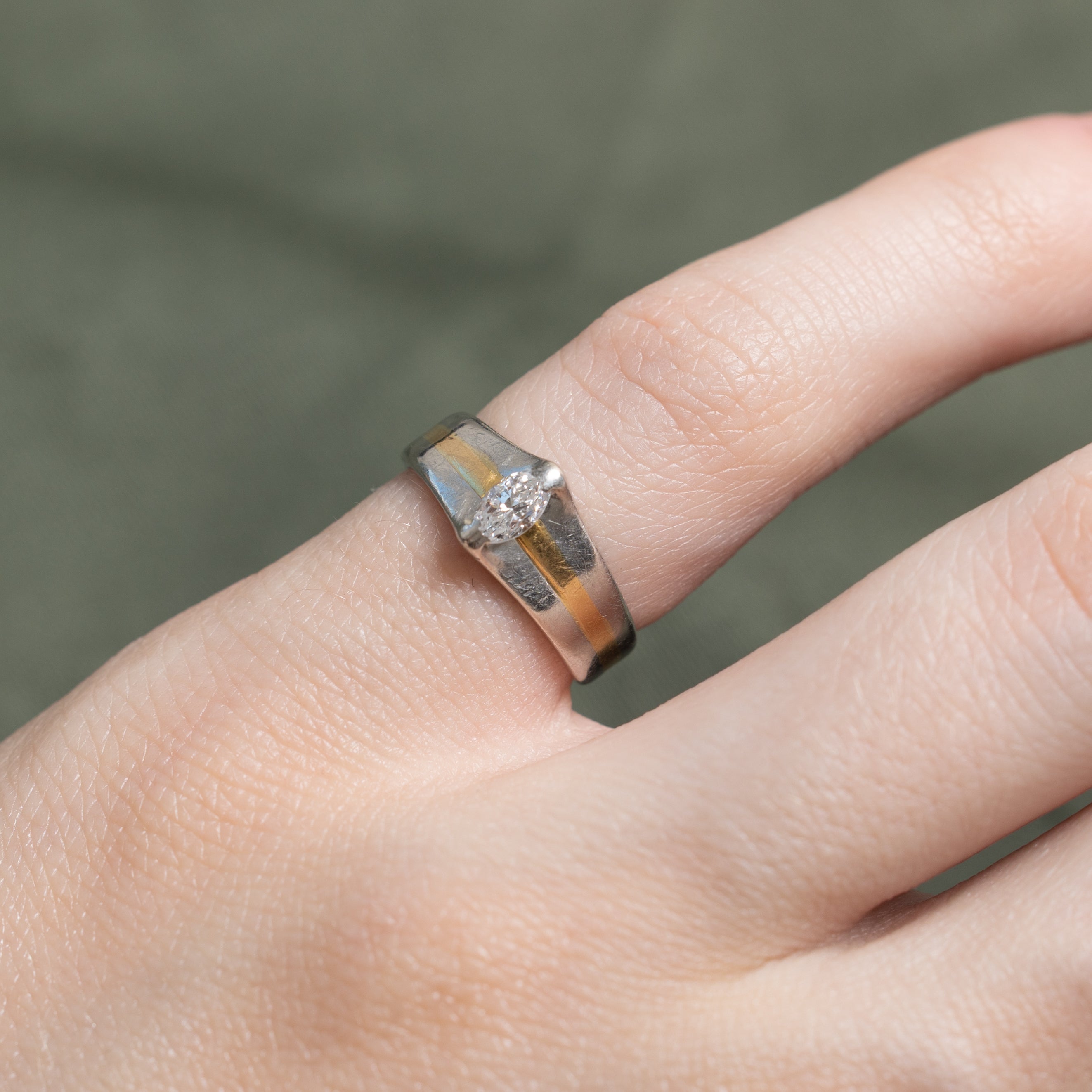 Two Tone Marquise Cut Diamond Ring | 0.19ct | SZ 2.5
