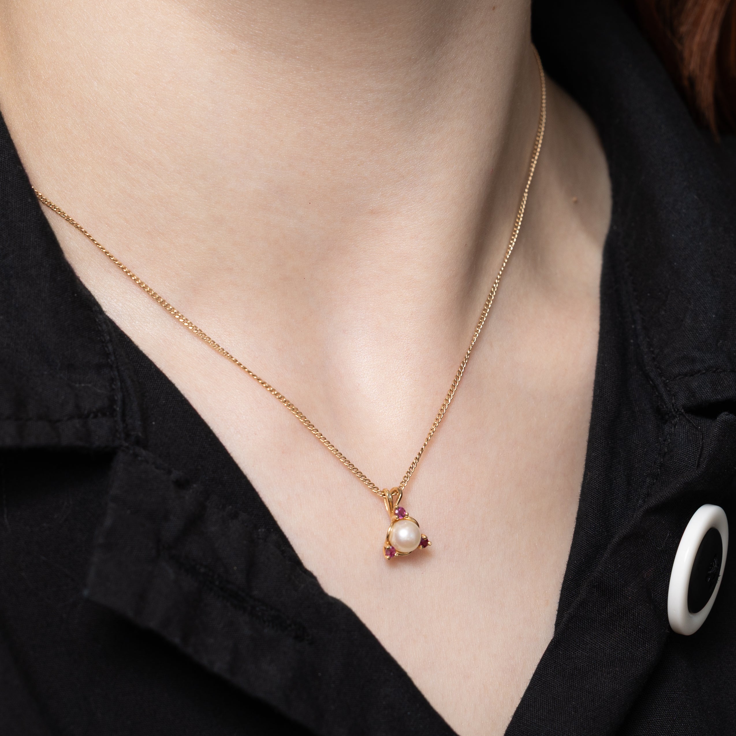 Pearl & Ruby Triangle Pendant | 0.15ctw