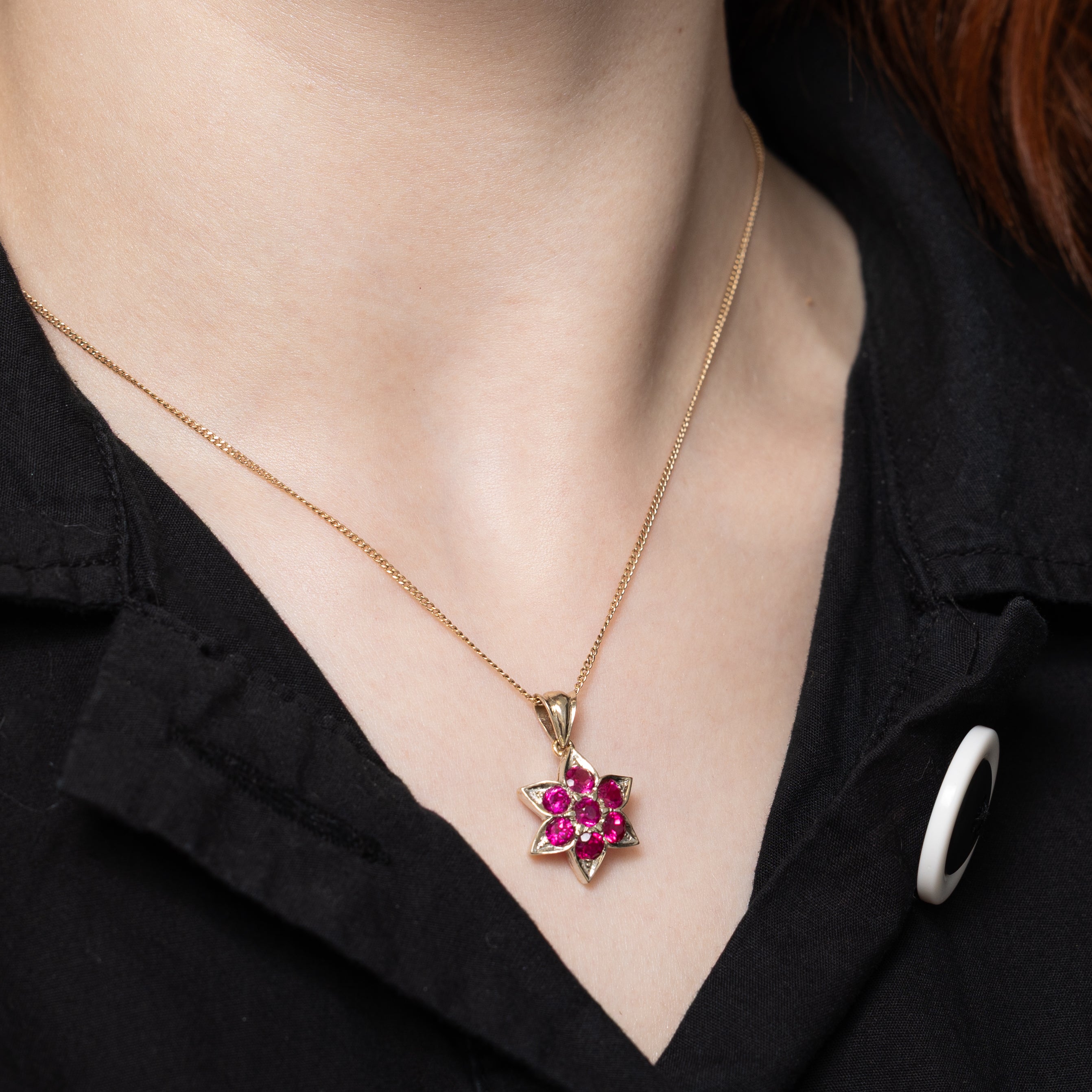 Synthetic Ruby Cluster Flower Pendant | 1.89ctw