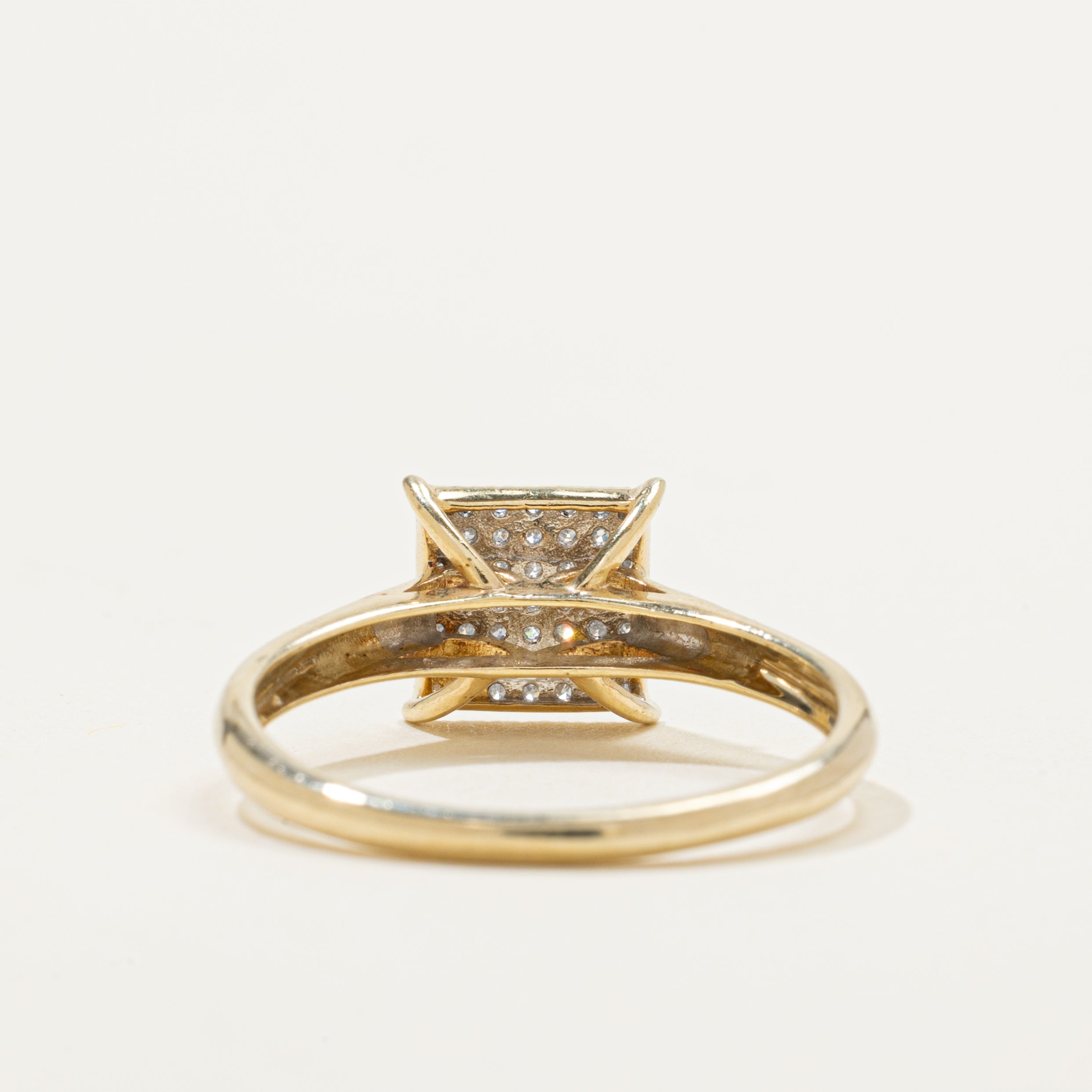 Yellow Gold Diamond Square Grid Ring | SZ 7