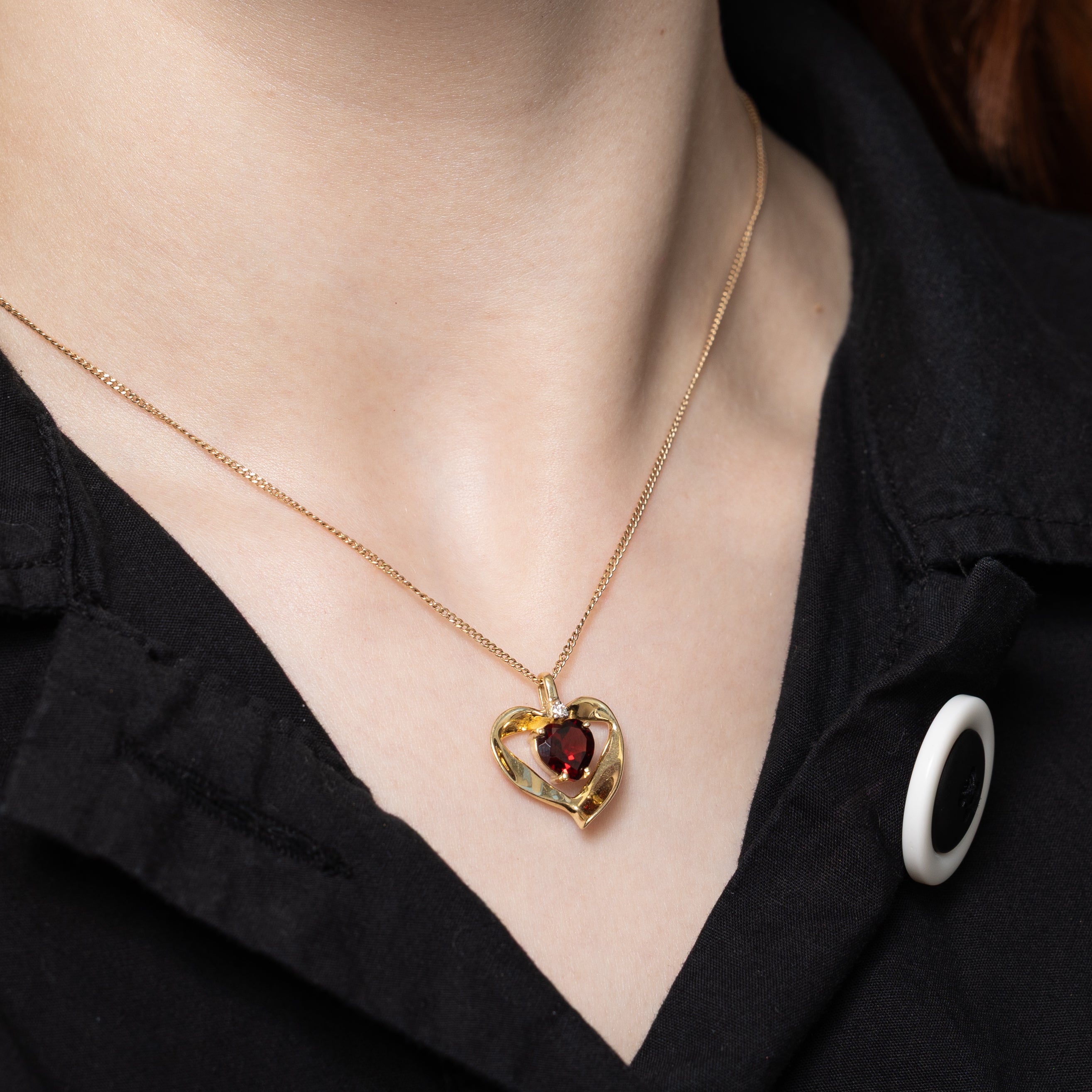 Garnet & Diamond Open Heart Pendant | 1.88ct, 0.03ct