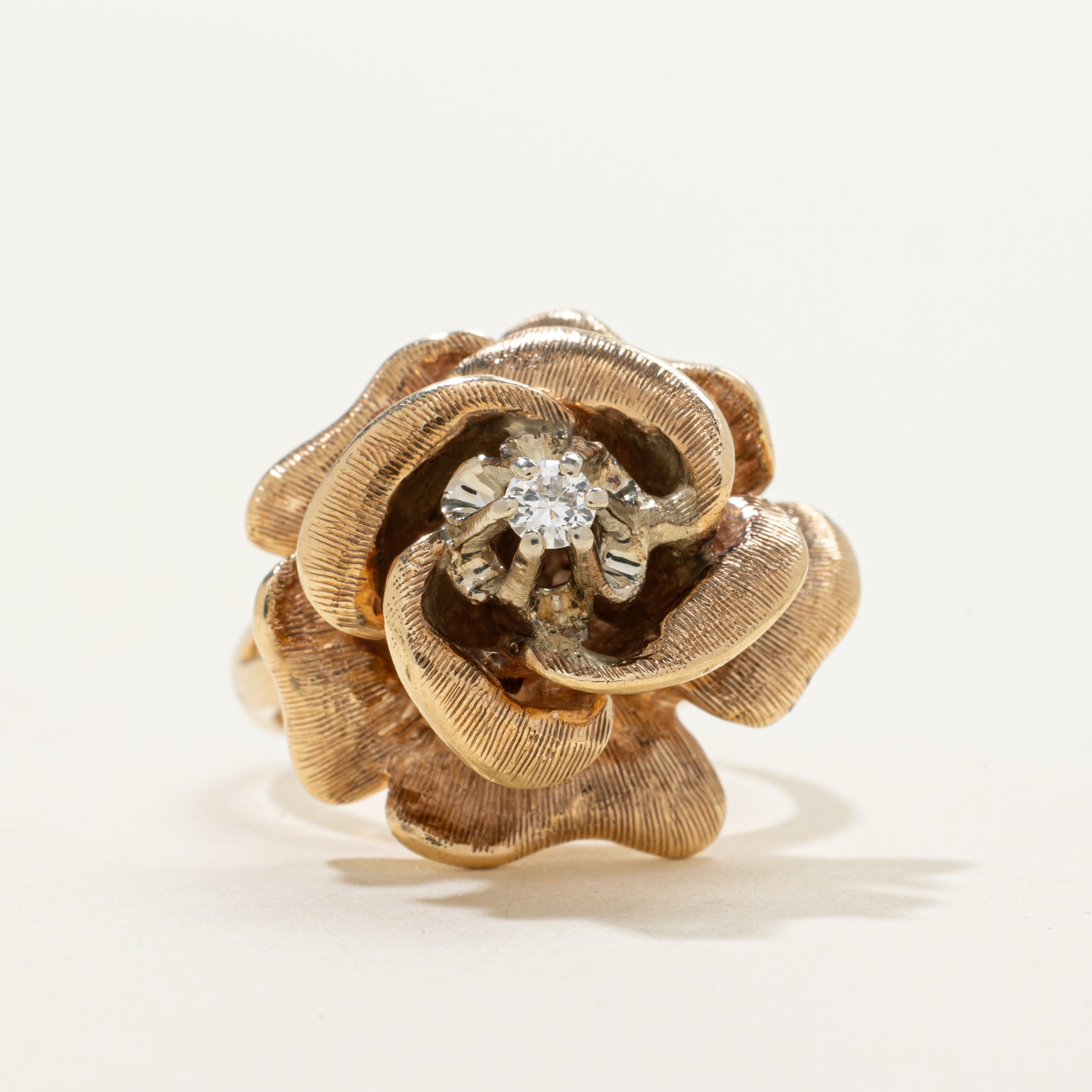 Diamond Textured Rose Cocktail Ring | 0.08ct | SZ 5