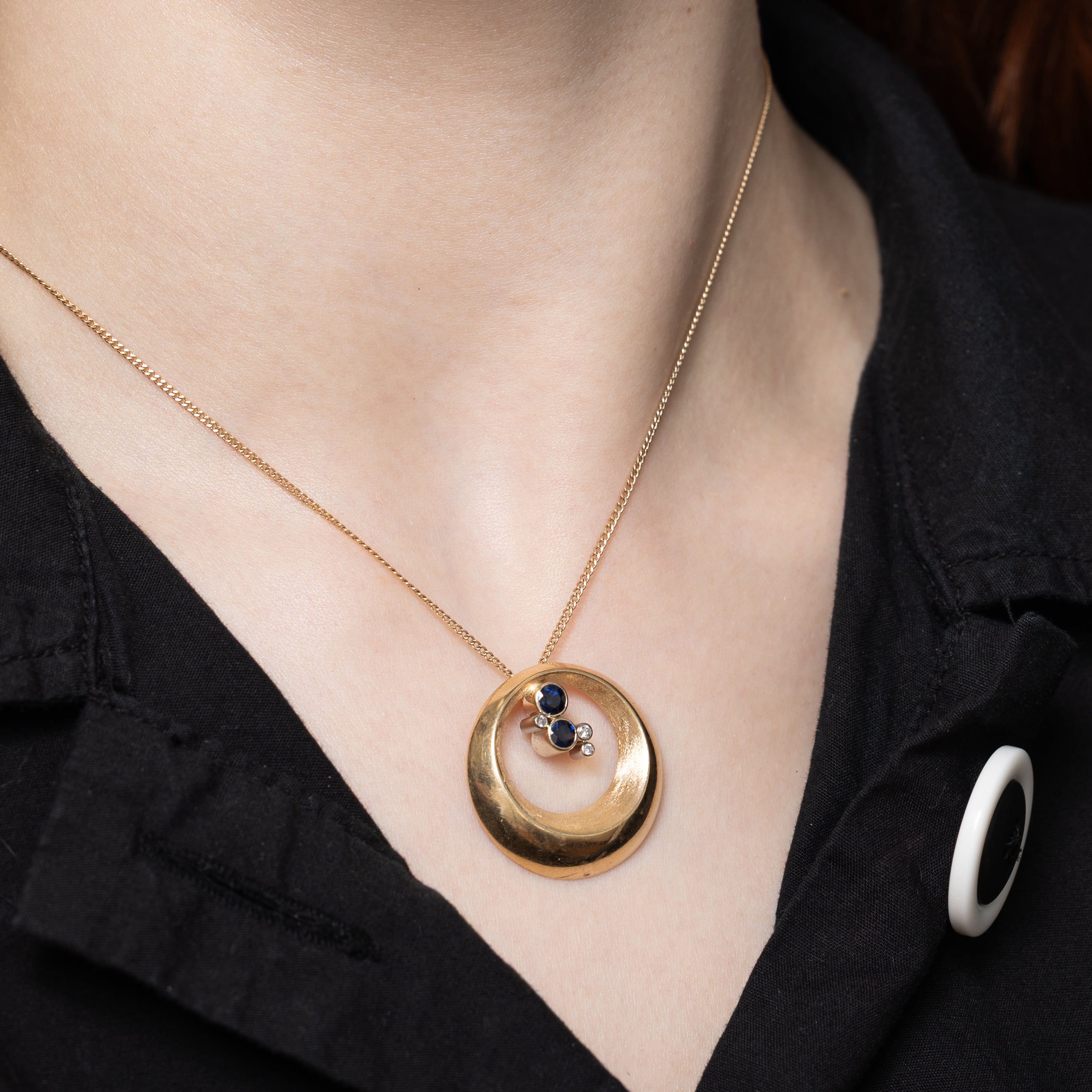 Bezel Set Sapphire & Diamond Circle Pendant | 0.51ctw, 0.04ctw
